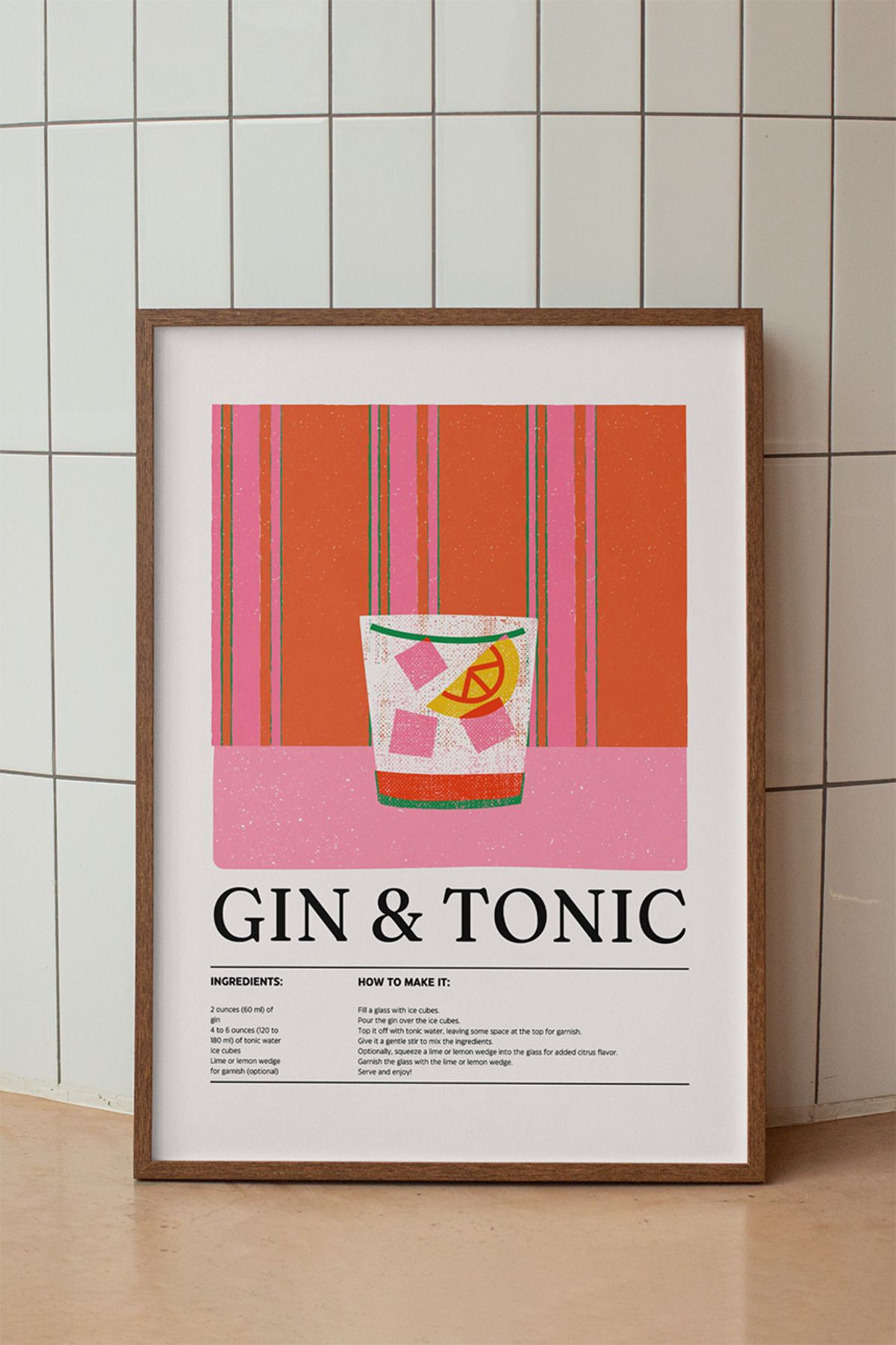 baselith Gin Tonic Kokteyl Tarifi Posteri - Renkli Modern İçecek Mutfak Bar Duvar Dekoru - Çerçevesiz Baskı