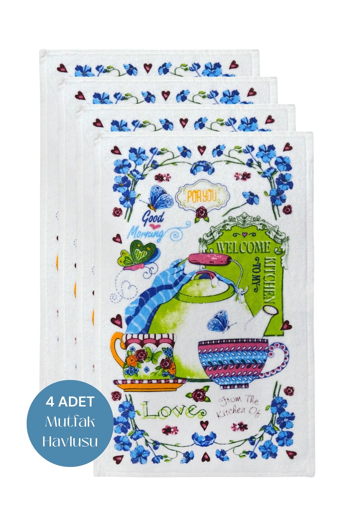 sevilya 4lü Paket Baskılı Beyaz Mutfak Havlusu Modeli
