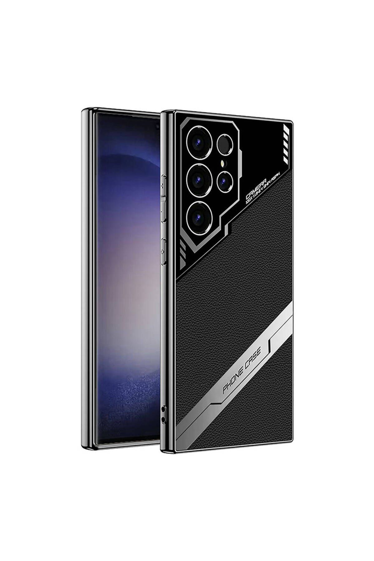 System Com Galaxy S23 Ultra Kılıf Kamera Korumalı Suni Deri Tasarım SYS Yeni Seri Procase Kapak-Siyah