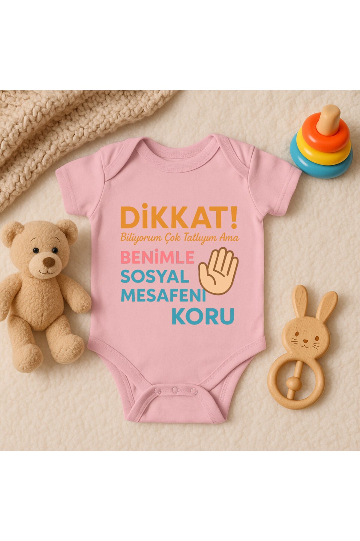Magic Bravo %100 Pamuk Çok Tatlıyım Ama Baskılı Pembe Bebek Çıtçıtlı Badi Zıbın Body