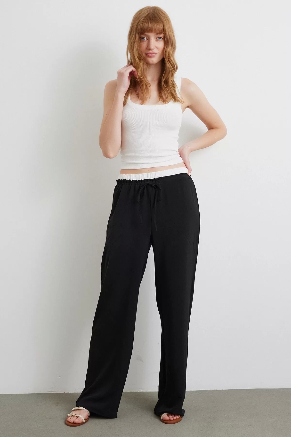 Motto Beyoğlu Bel Bantlı Wide Leg Pantolon Siyah