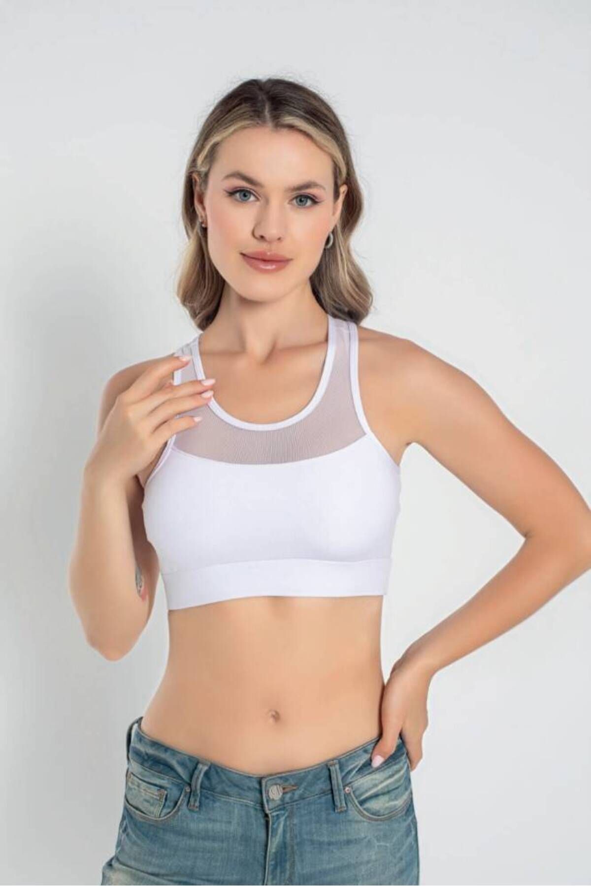 Star FORM ANGEL KADIN KALIN ASKILI TÜL DETAYLI CROP BÜSTİYER