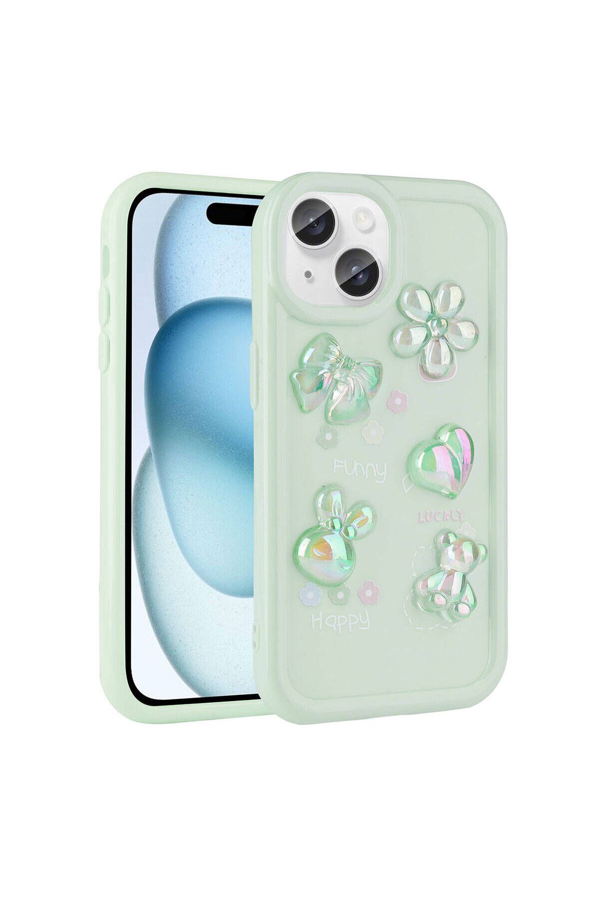 UMEYIR iPhone 13 Uyumlu Kabartma Figürlü Parlak SYS Toys Silikon Kılıf-Açık Yeşil
