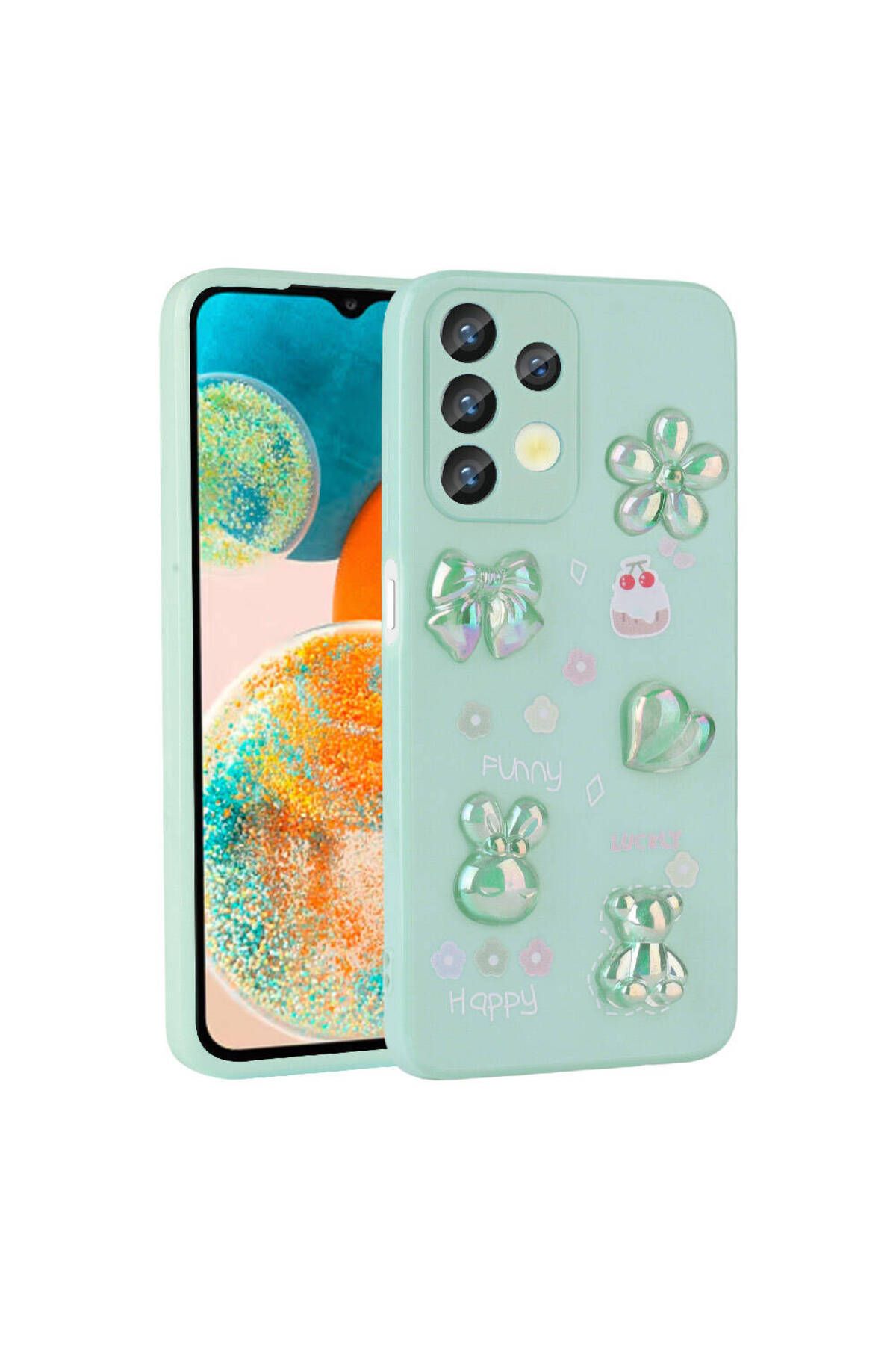System Com Galaxy A32 4G Kılıf Kabartma Figürlü Parlak SYS Toys Silikon Kapak - Açık Yeşil
