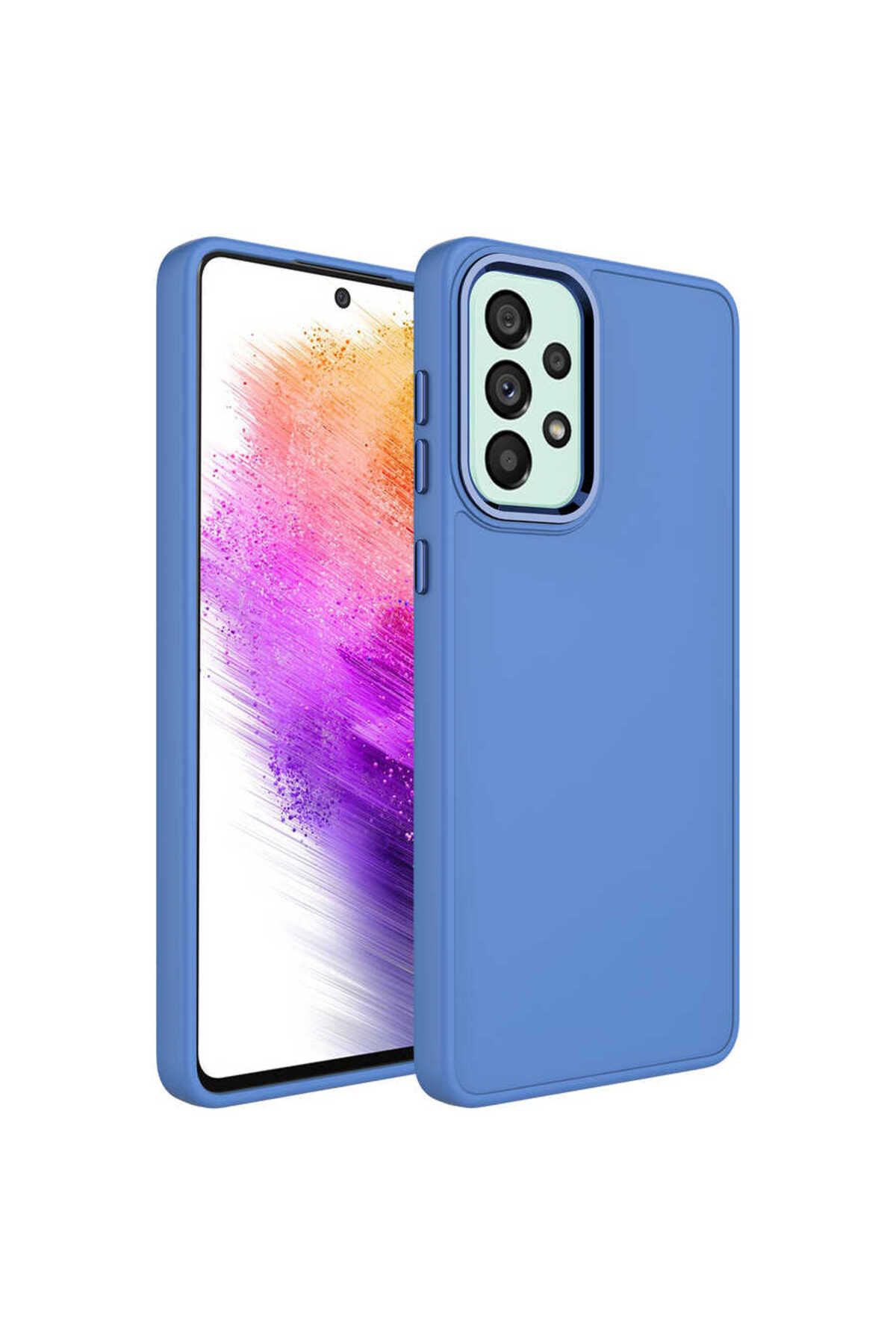 System Com Galaxy A33 5G Kılıf Metal Çerçeve ve Buton Tasarımlı Silikon SYS Luna Kapak - Lavendery Gray