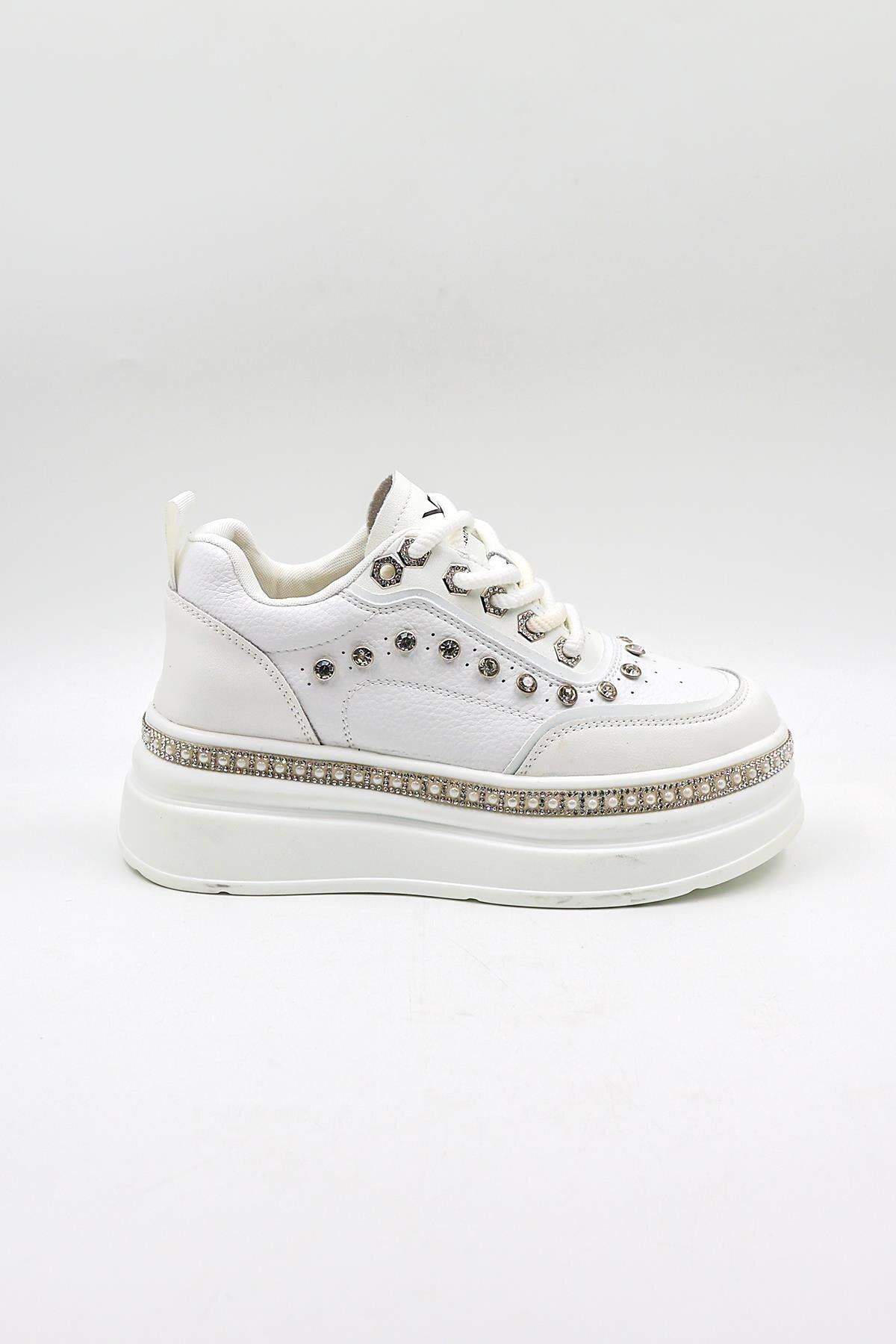 KRISTE BELL İthal Single Taşlı Model Kadın Sneakers Spor Ayakkabı Kb0051 Beyaz