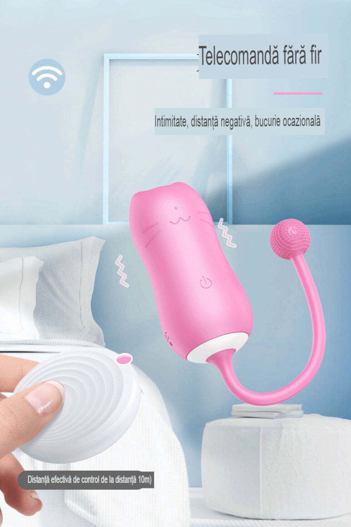 WildFashion-Egg-shaped vibrator in the shape of a kitten with a tail, wireless remote control, Yellow TOY317-9 5