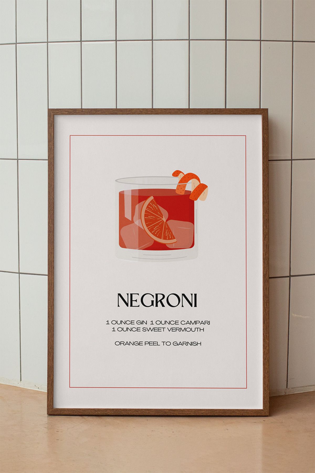 baselith Negroni Kokteyl Tarifi Posteri - Renkli Modern İçecek Mutfak Bar Duvar Dekoru - Çerçevesiz Baskı