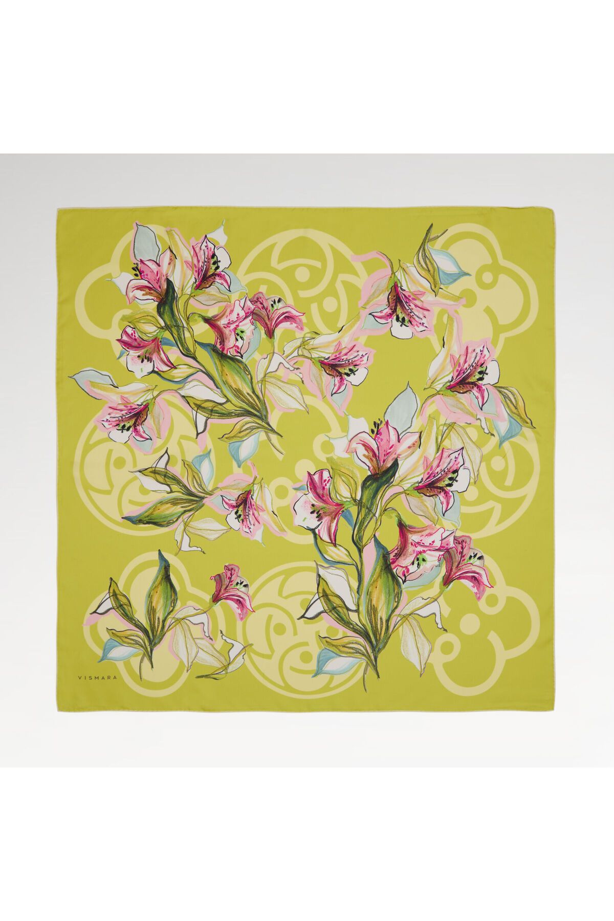 Vismara Sarı Vismara Monogram Lilyum Çiçek Desenli Twill İpek Eşarp
