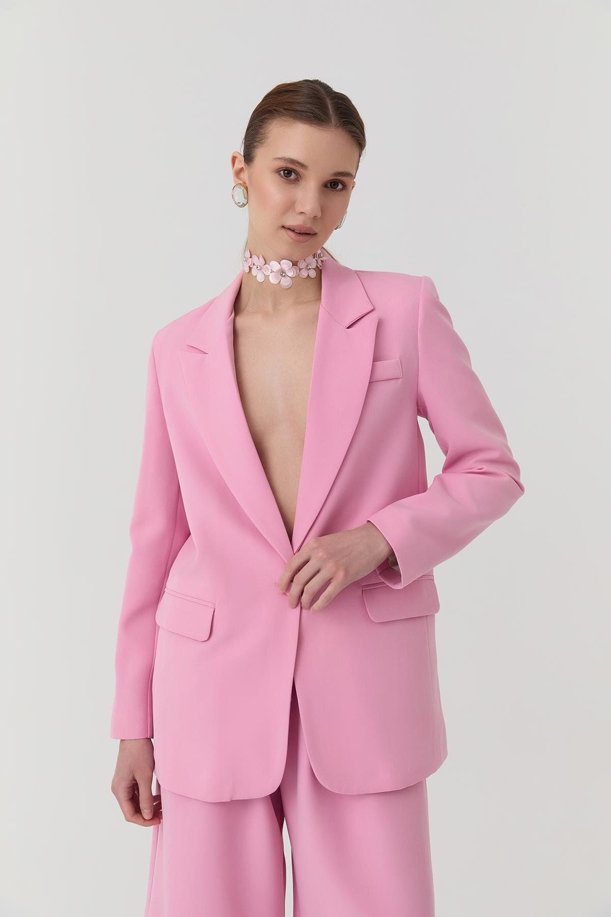 Quzu Oversize Blazer Ceket Pembe