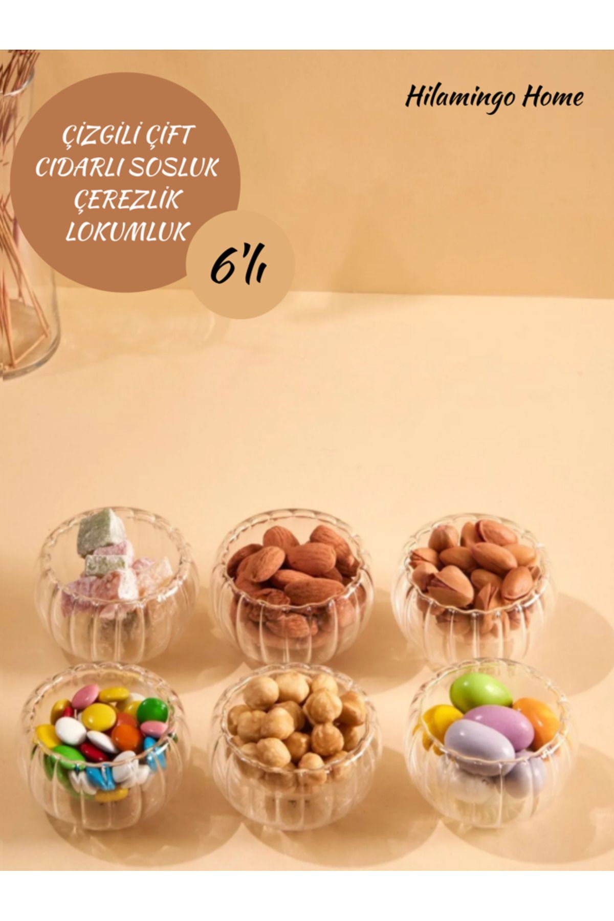 Hilamingo Home 6'Lı Çift Chedarlı Borosilikat Cam Sosluk Çerezlilk Reçellik (50ml)