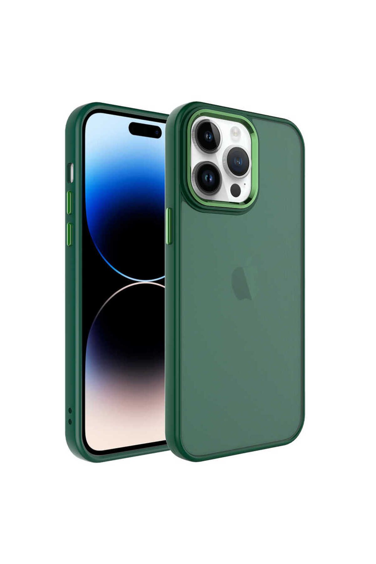 UMEYIR iPhone 14 Pro Uyumlu Buzlu Sert PC SYS May Kılıf-Koyu Yeşil