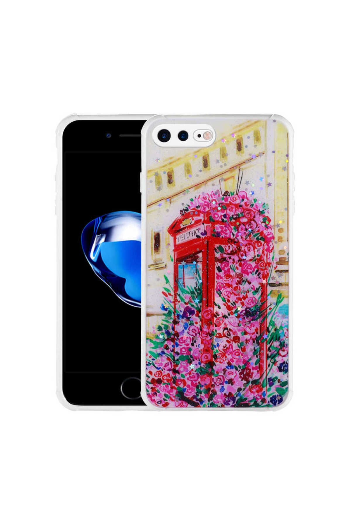 System Com iPhone 8 Plus Kılıf Simli Desenli Kamera Korumalı Parlak SYS Popy Kapak - Kulübe