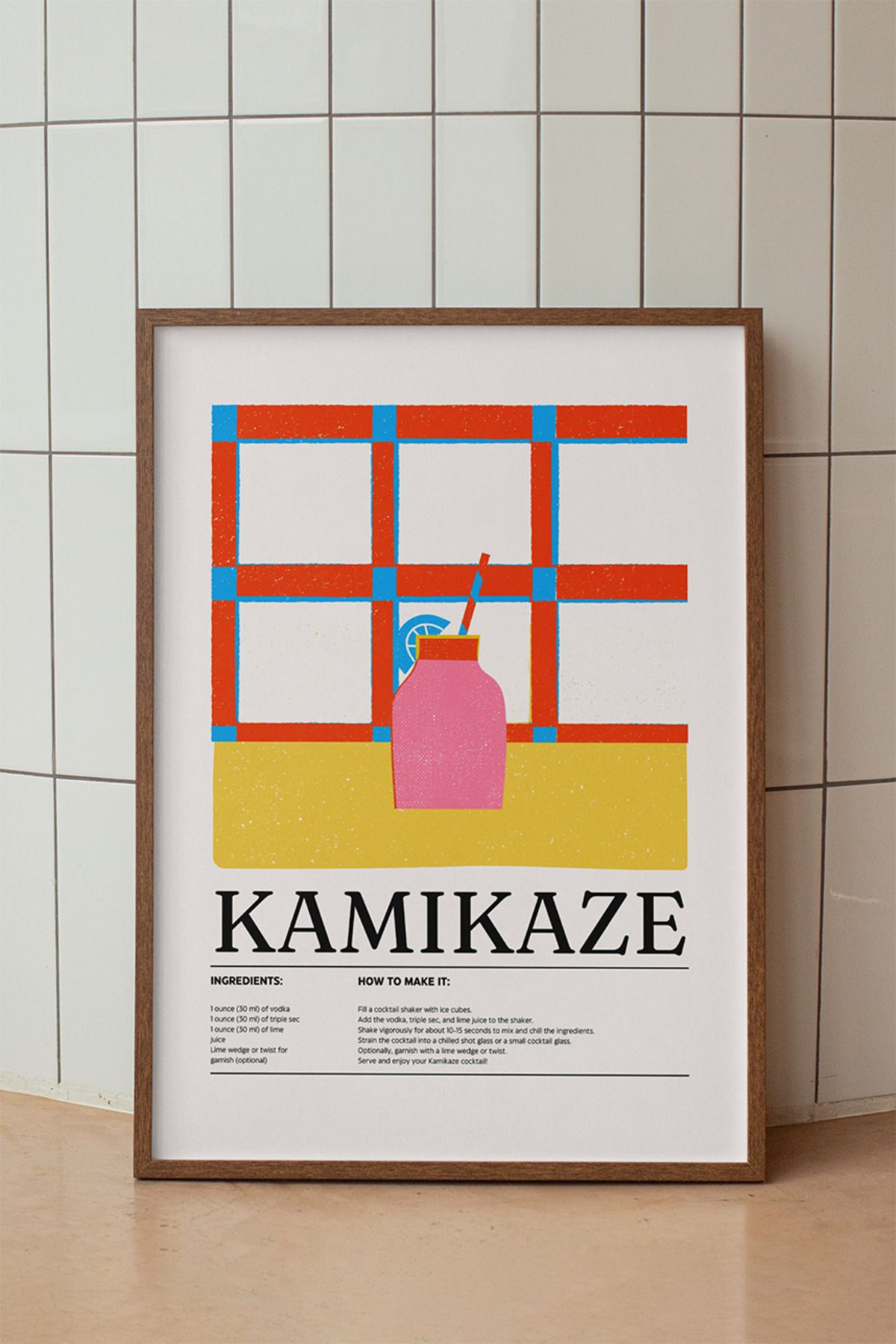 baselith Kamikaze Kokteyl Tarifi Posteri - Renkli Modern İçecek Mutfak Bar Duvar Dekoru - Çerçevesiz Baskı
