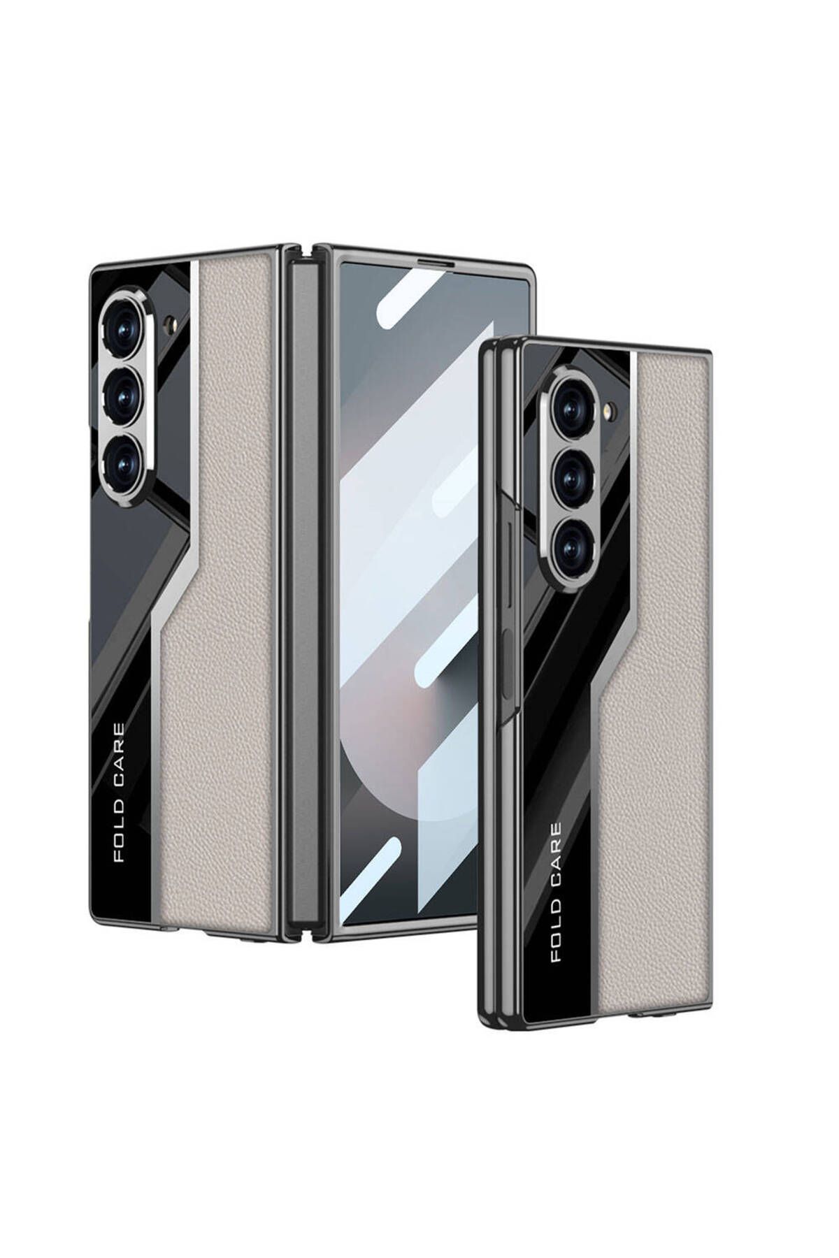 System Com Galaxy Z Fold 6 Kılıf Ultra İnce Kamera Korumalı PC + Deri Arka Yüzey SYS Kıpta Poligan Kapak-Titan