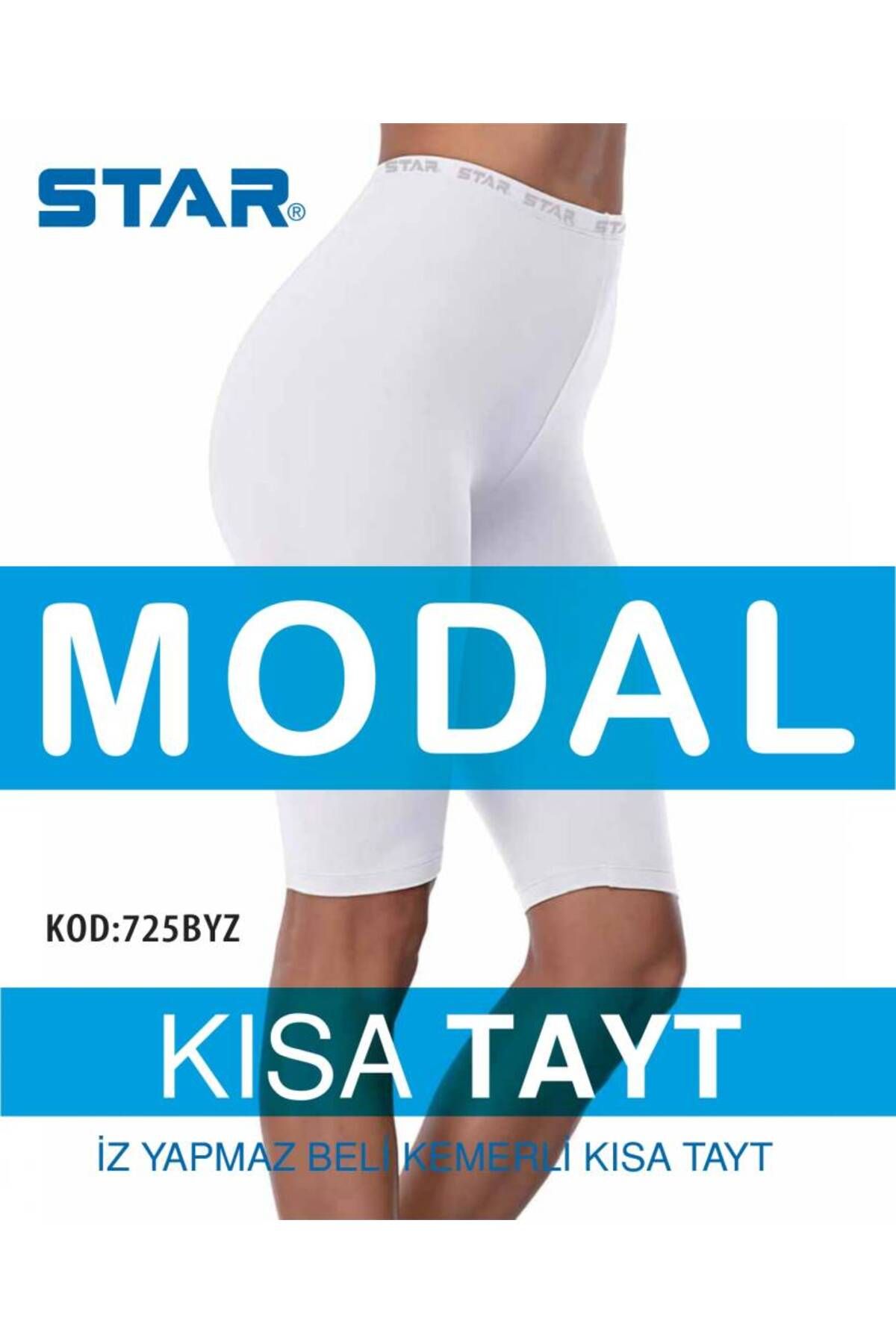 Star KADIN BEYAZ MODAL DİZ ÜSTÜ KISA TAYT