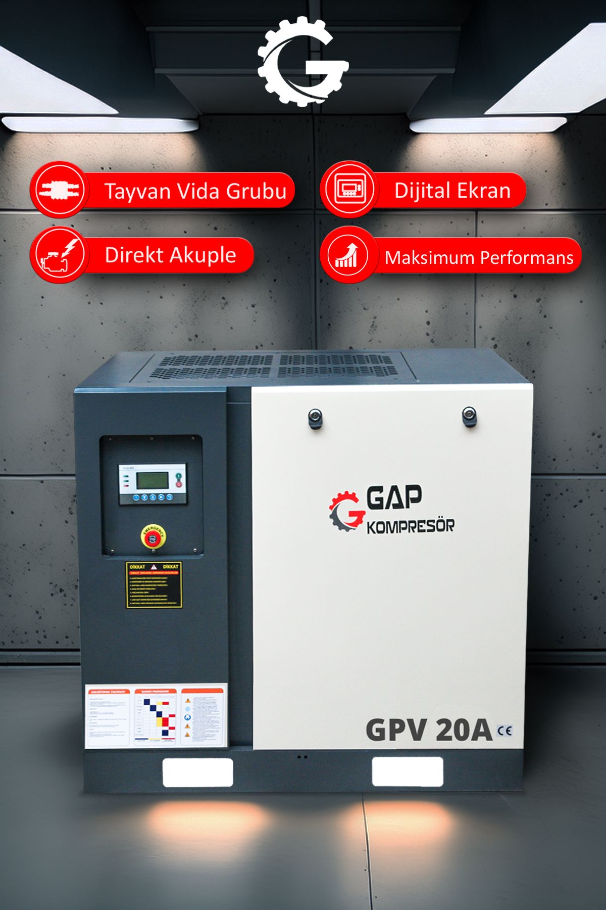 GAP KOMPRESÖR Vidalı Hava Kompresörü 20Hp 1000Lt GPV20A