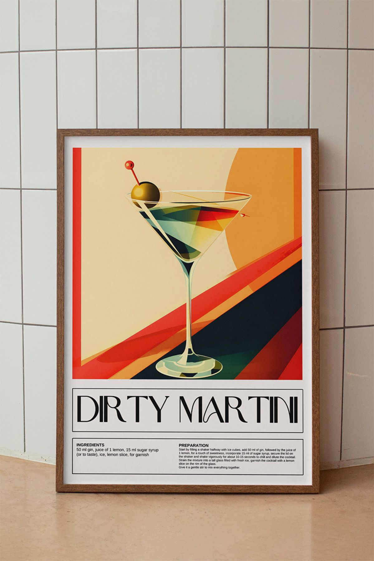 baselith Dirty Martini Kokteyl Tarifi Posteri - Renkli Modern İçecek Mutfak Duvar Dekor - Çerçevesiz Baskı