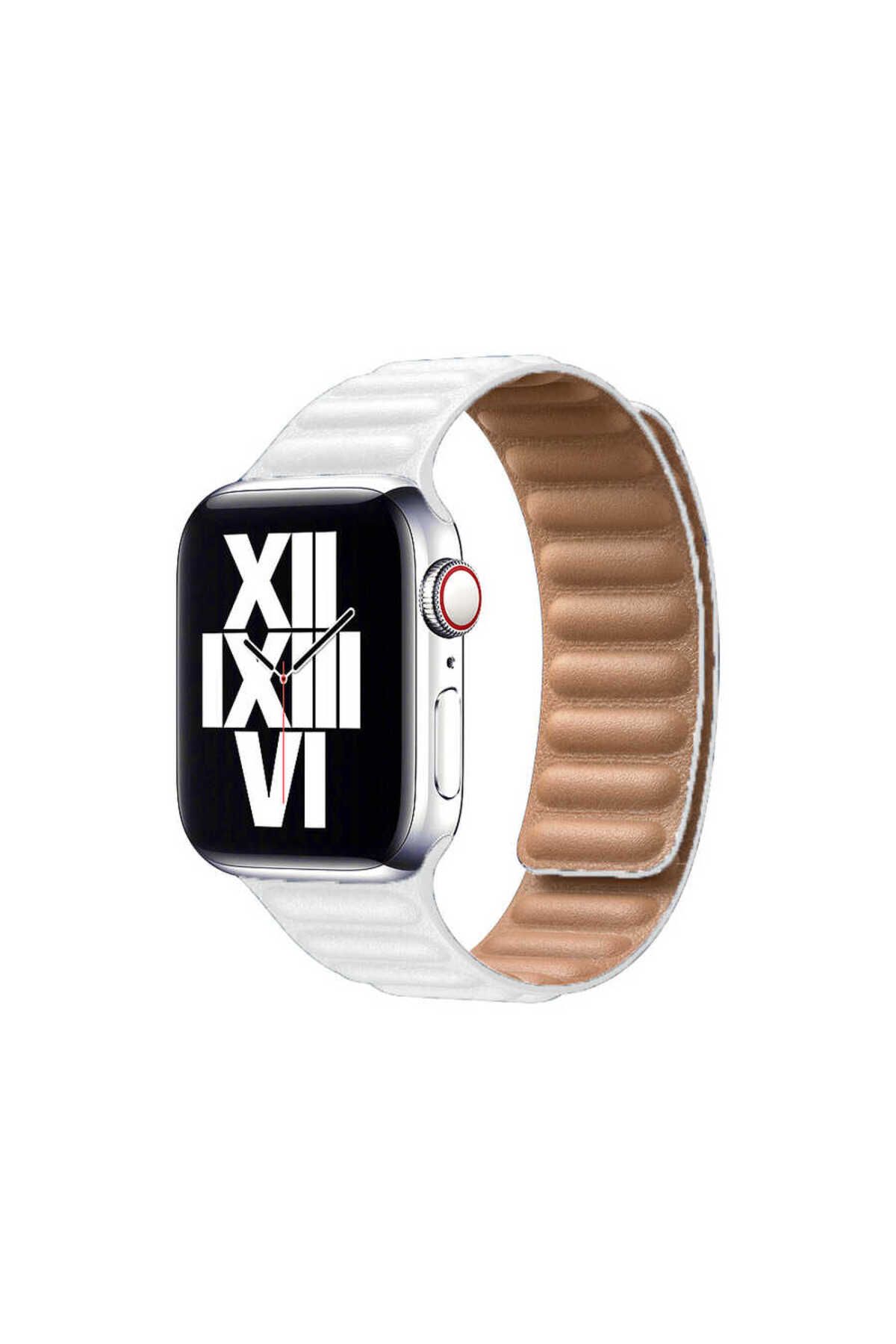 System Com Watch Ultra 49mm Kordon Uyumlu KRD-34 Deri Strap Kayış SYS- Beyaz