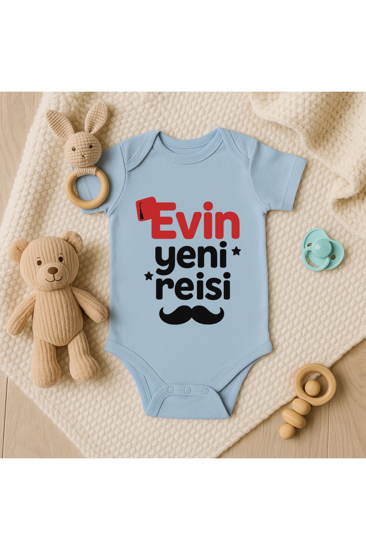 Magic Bravo %100 Pamuk Evin Yeni Reisi Baskılı Mavi Bebek Çıtçıtlı Badi Zıbın Body