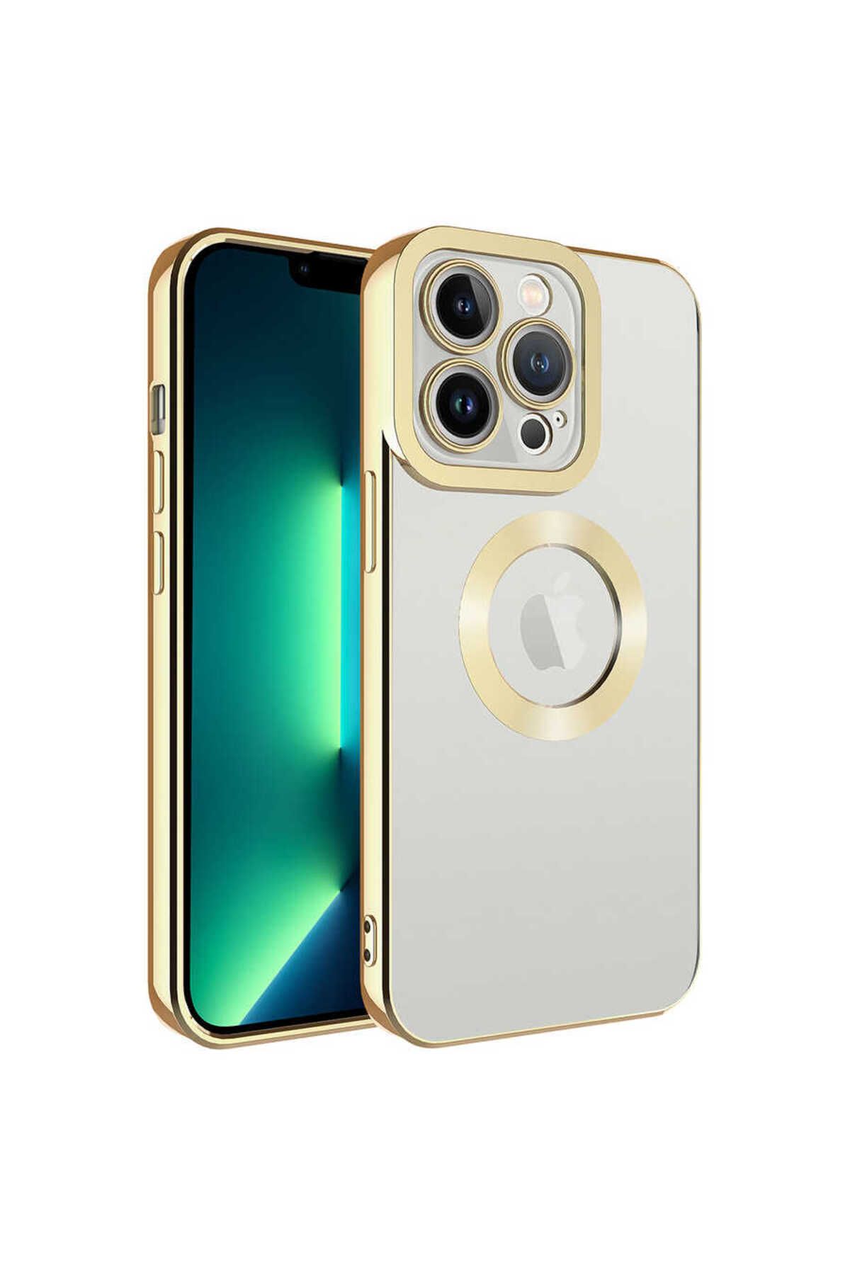 System Com iPhone 12 Pro Uyumlu Kamera Korumalı Logo Gösteren SYS Omega Kılıf-Gold