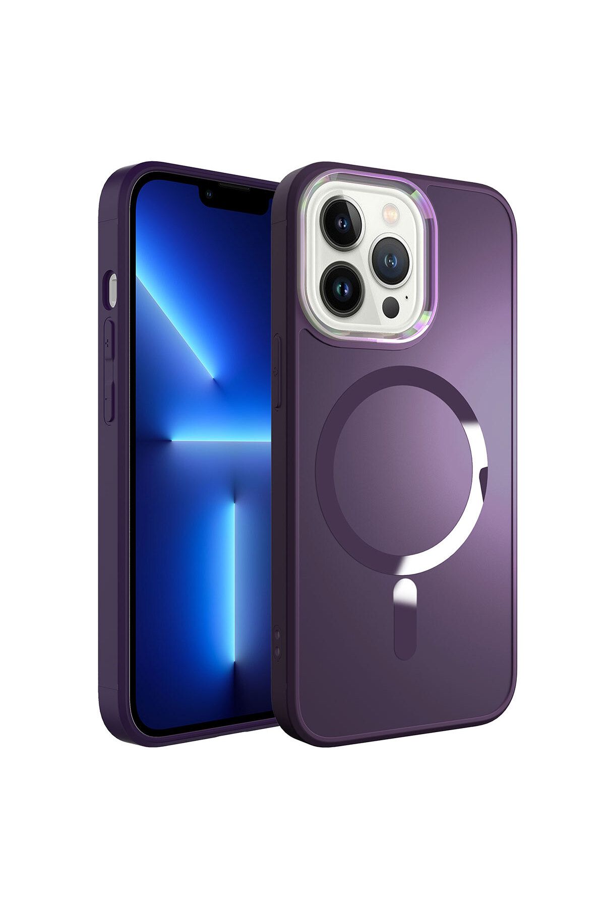 System Com iPhone 13 Pro Max Uyumlu Magsafe Wireless Şarj Özellikli SYS Stil Kılıf-Derin Mor