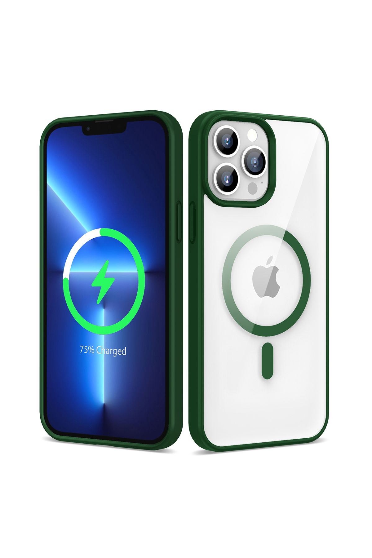 System Com iPhone 13 Pro Max Uyumlu Magsafe Wireless Şarj Özellikli Silikon SYS Ege Kılıf-Koyu Yeşil
