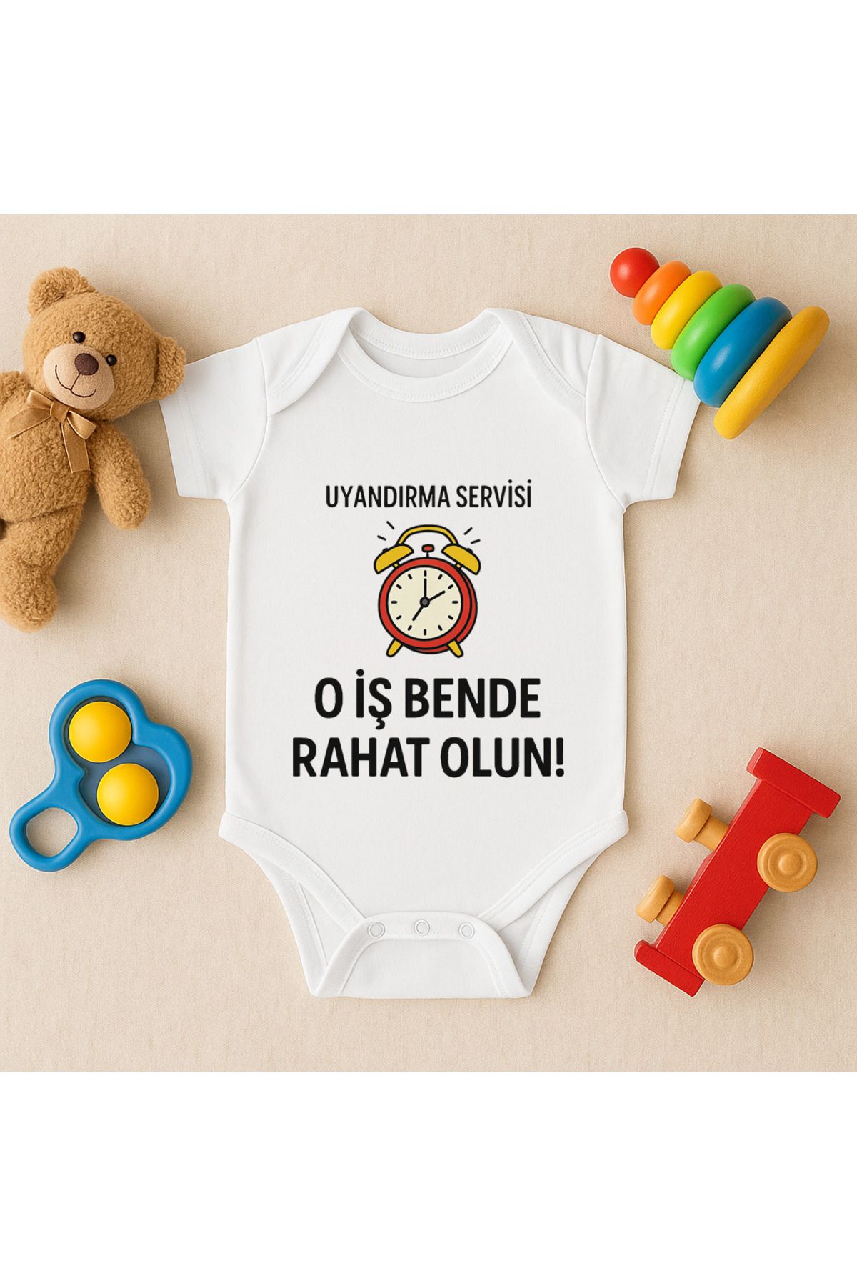Magic Bravo %100 Pamuk Uyandırma Servisi Baskılı Beyaz Bebek Çıtçıtlı Badi Zıbın Body