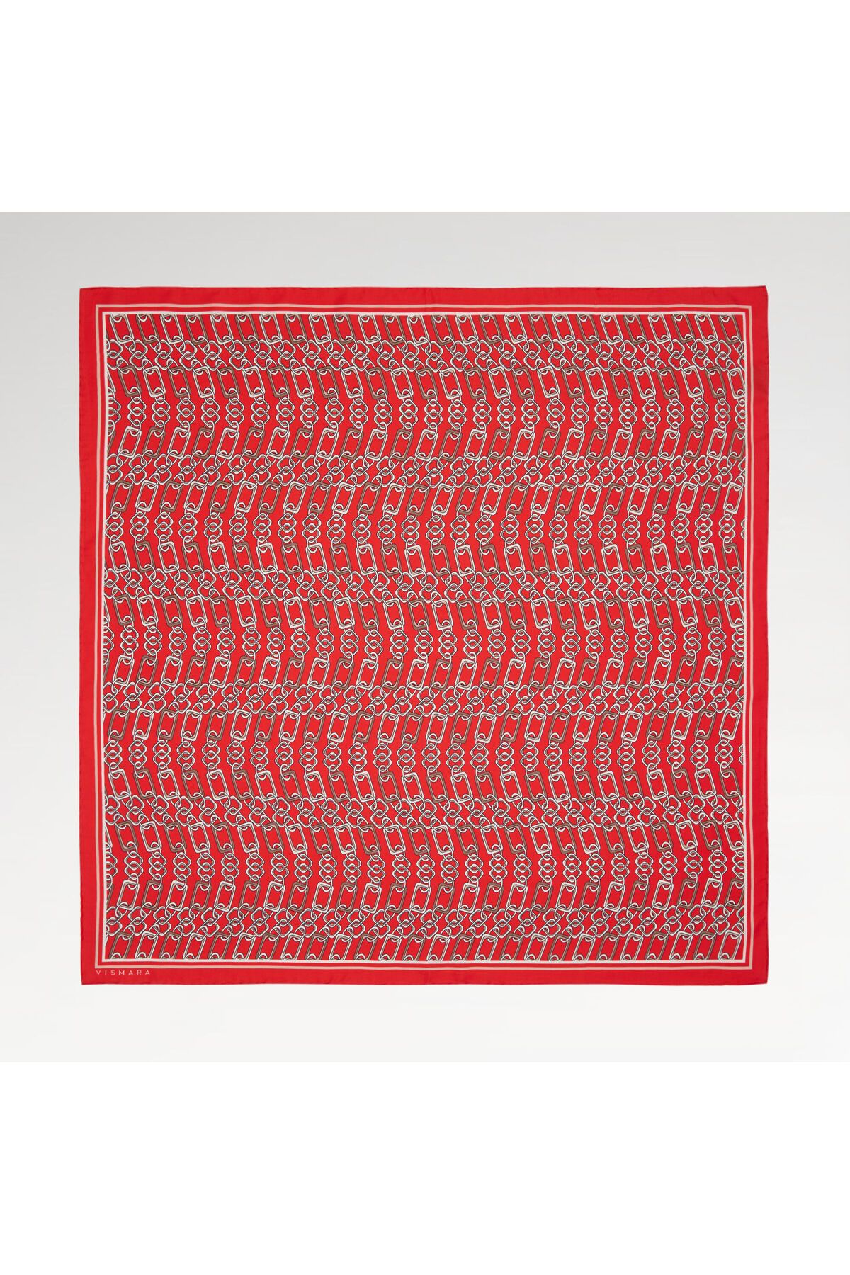 Vismara Kırmızı Modern Zincir Desen Twill İpek Eşarp