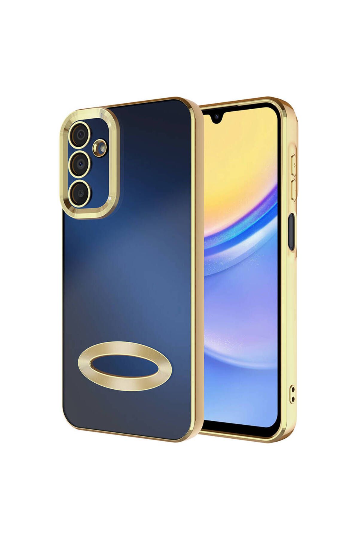 System Com Galaxy A25 Kılıf Kamera Korumalı Logo Gösteren SYS Omega Kapak - Gold
