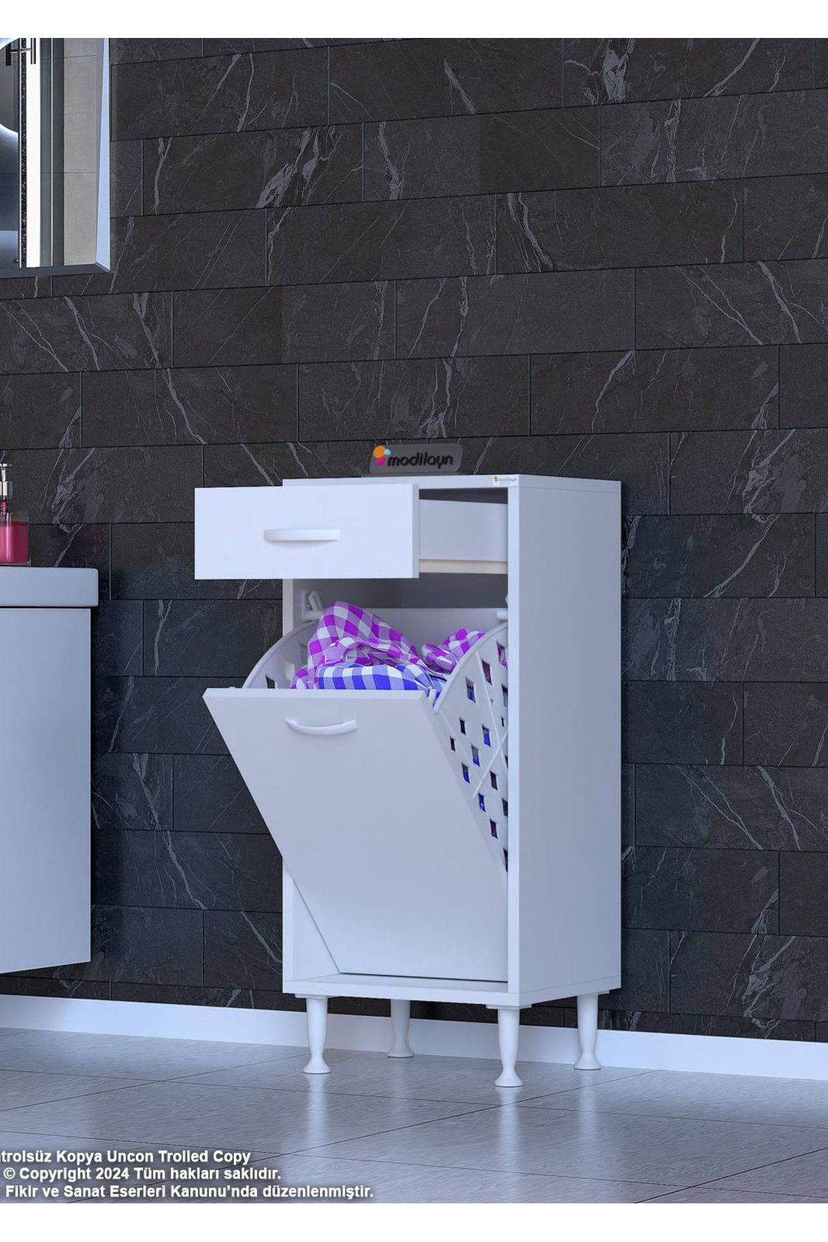 Modilayn 40 x 88 x 32,5 cm’lik 1 Çekmece 1 Göz Seleli Organizatör Sepetli Mutfak Dolabı Çok Amaçlı Dolap