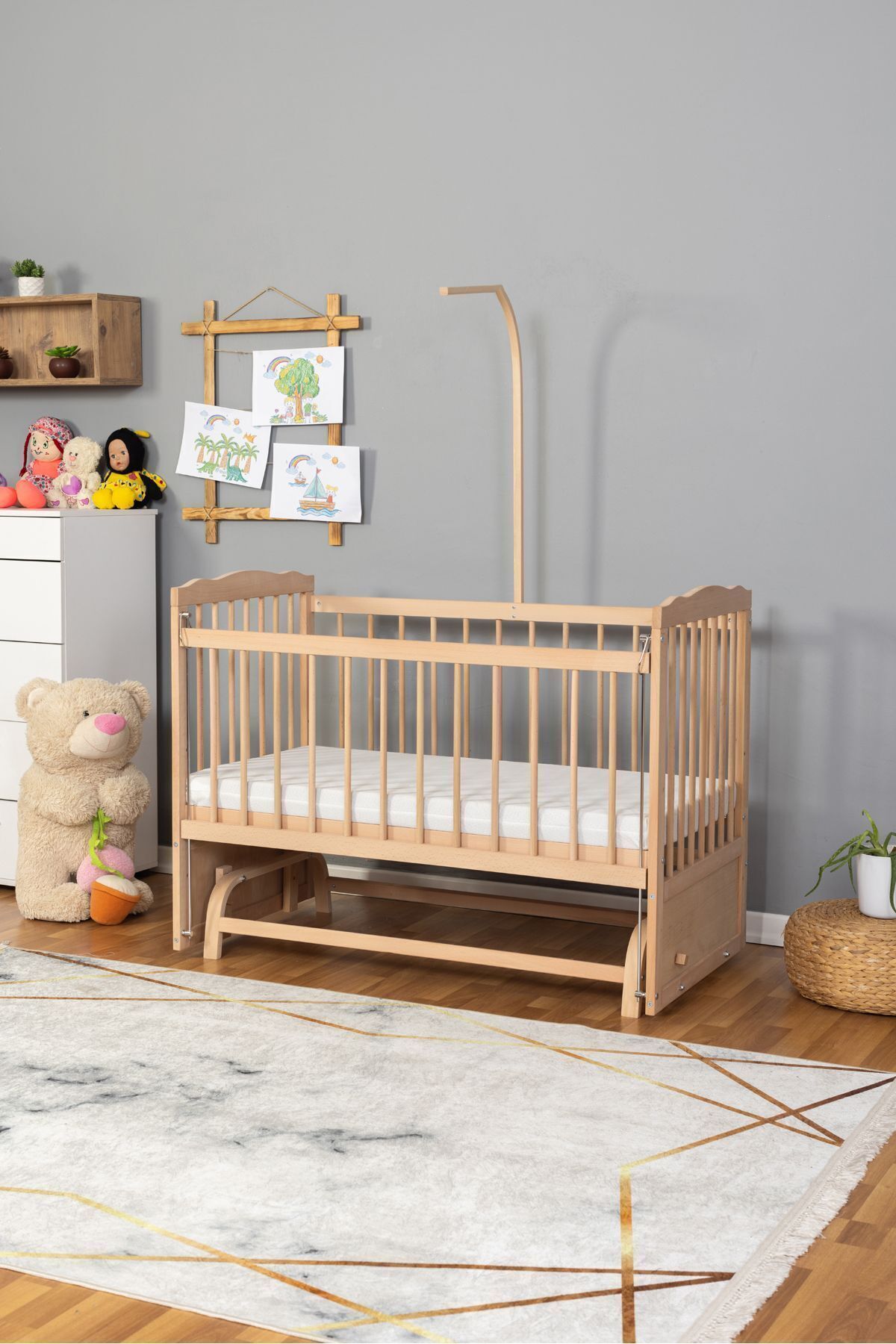 Bamgidoo Ahşap Beşik Anne Yanı Bebek Beşik Organik (BOYASIZ) 60x120 - Uyku Setsiz Tek Yataklı fotoğrafı 2 (önizleme)