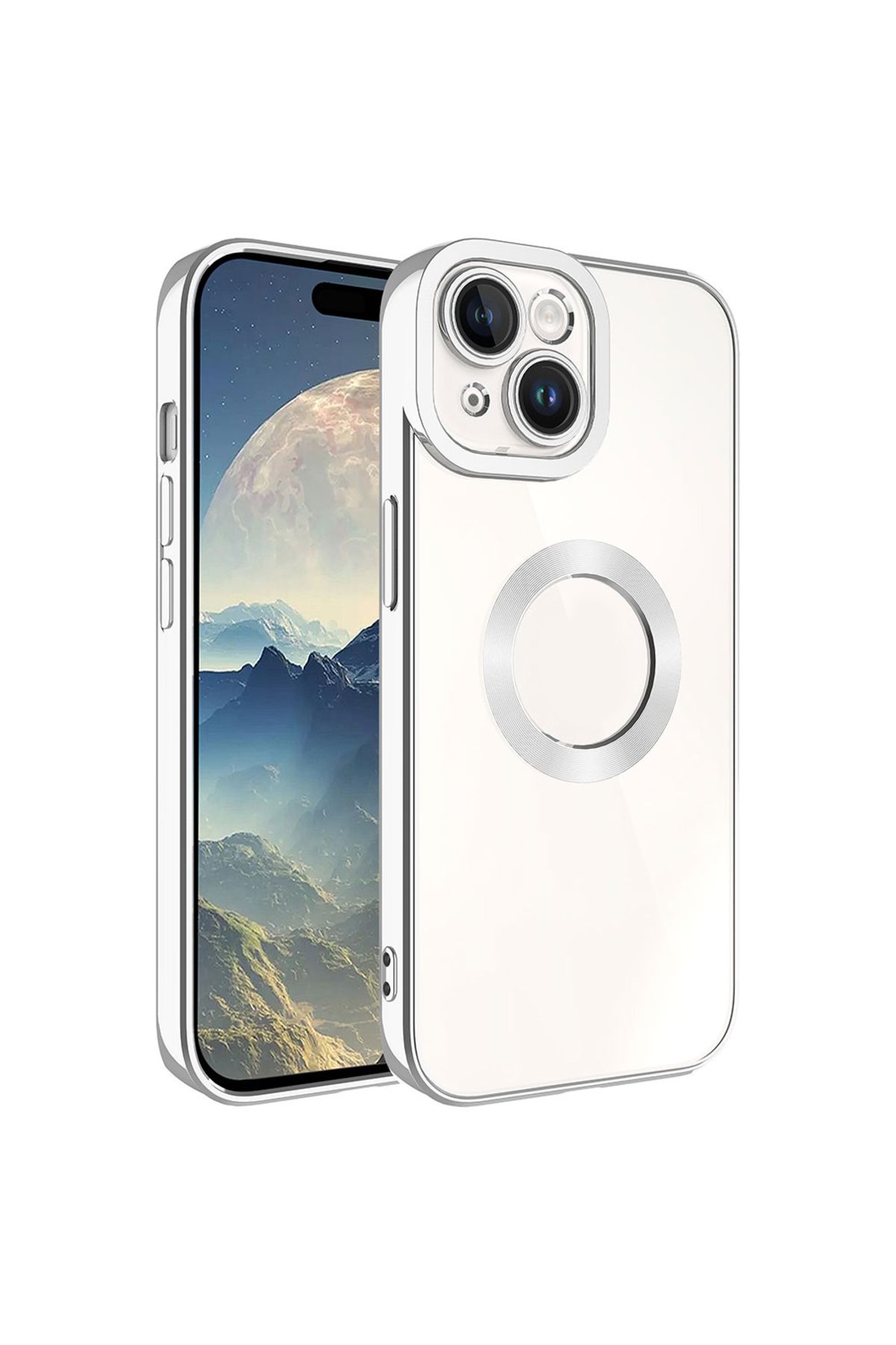 System Com iPhone 15 Uyumlu Kamera Korumalı Logo Gösteren SYS Omega Kılıf-Gümüş