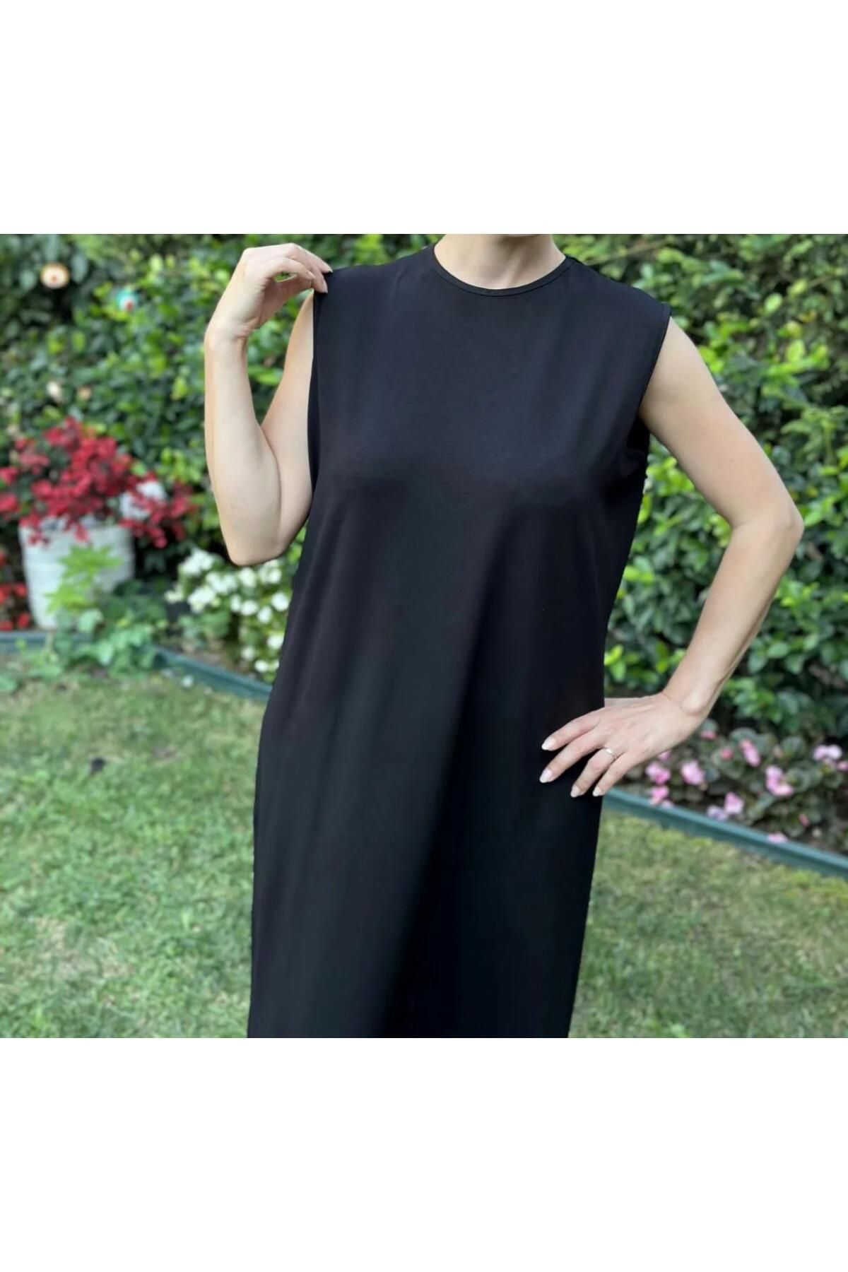 afran collection bisiklet yaka uzun boy içlik elbise kolsuz elbise jipon elbise