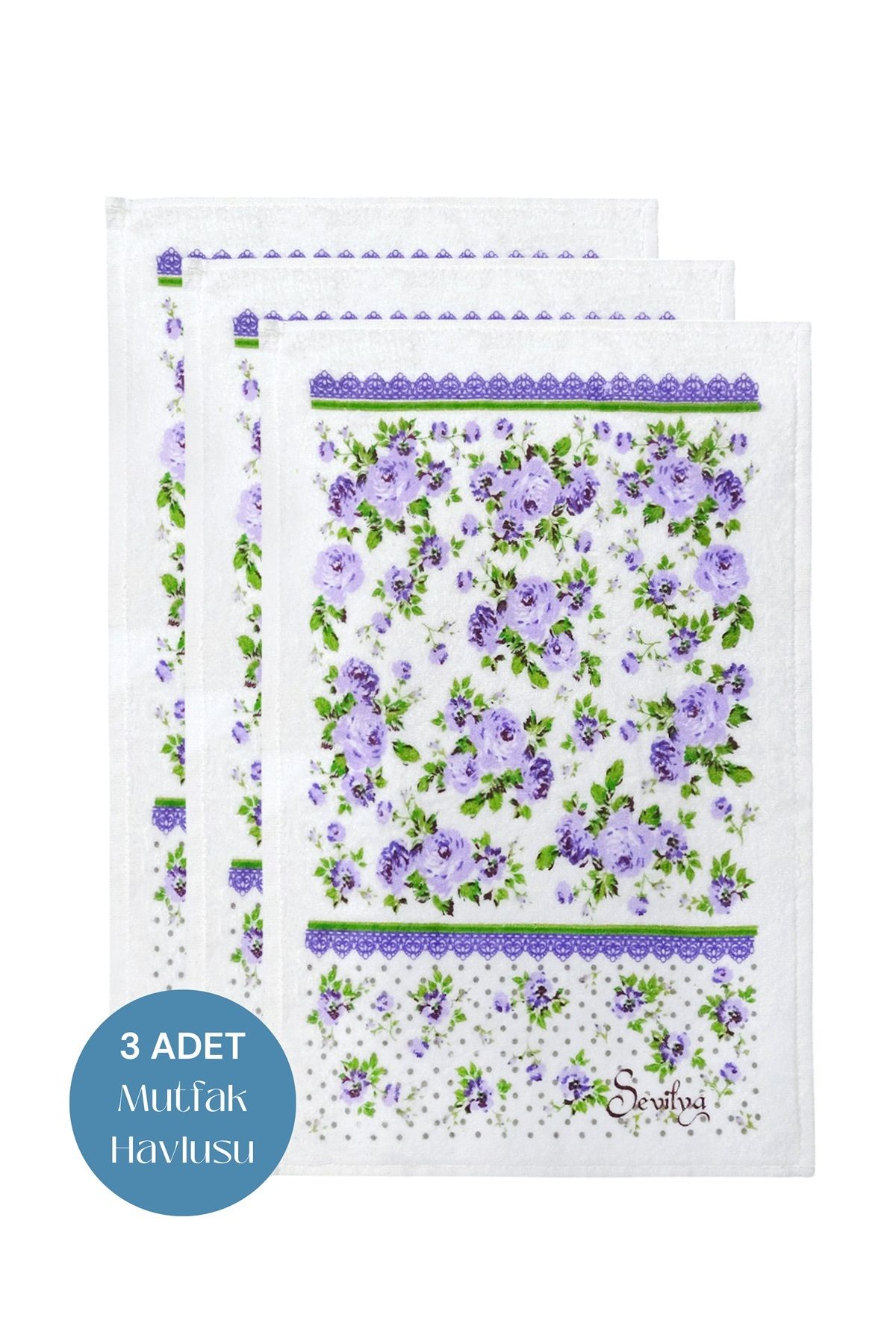 sevilya 3lü Paket Baskılı Beyaz Mutfak Havlusu Modeli