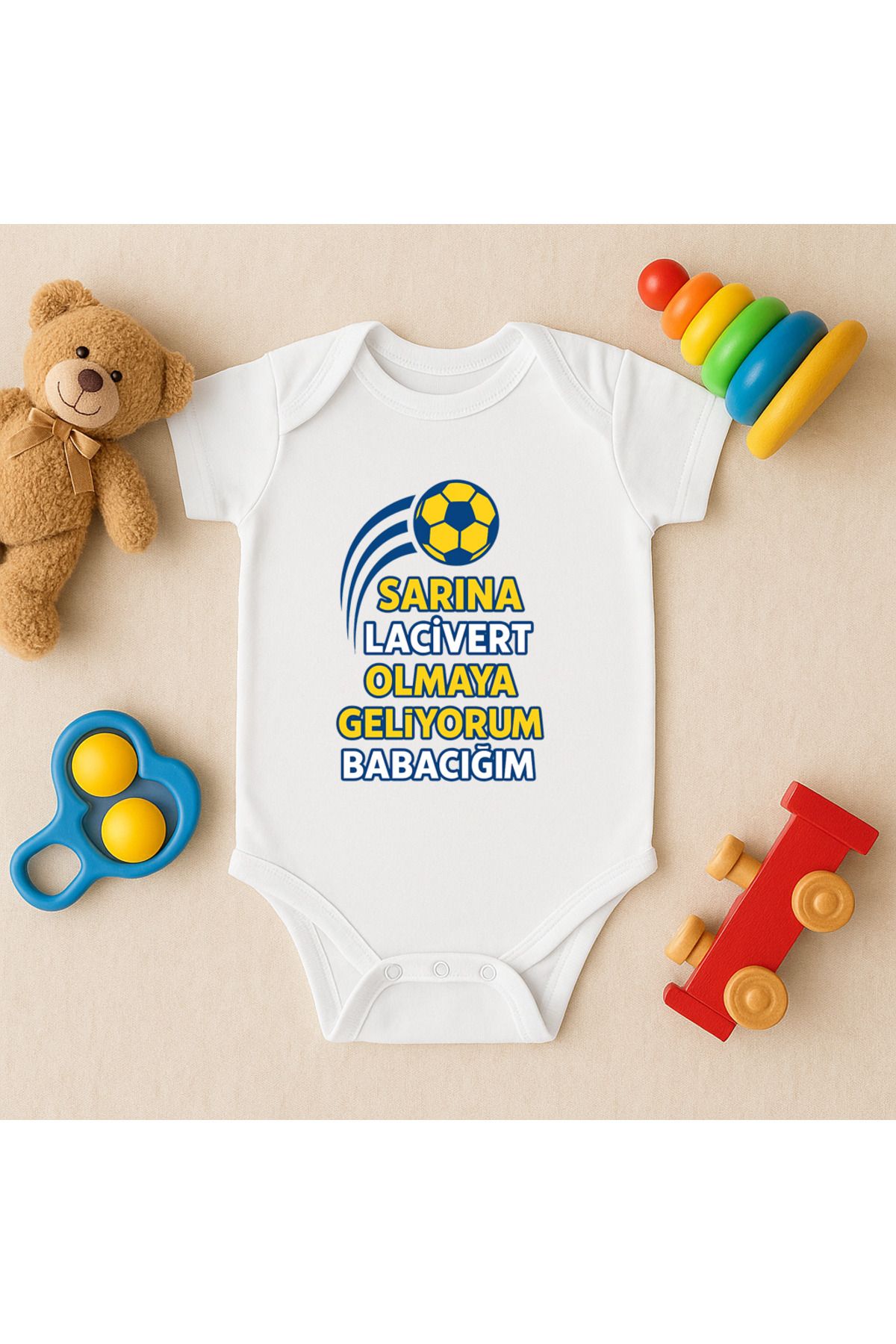 Magic Bravo %100 Pamuk Sarına Lacivert Olmaya Geldim Baba Baskılı Beyaz Bebek Çıtçıtlı Badi Zıbın Body