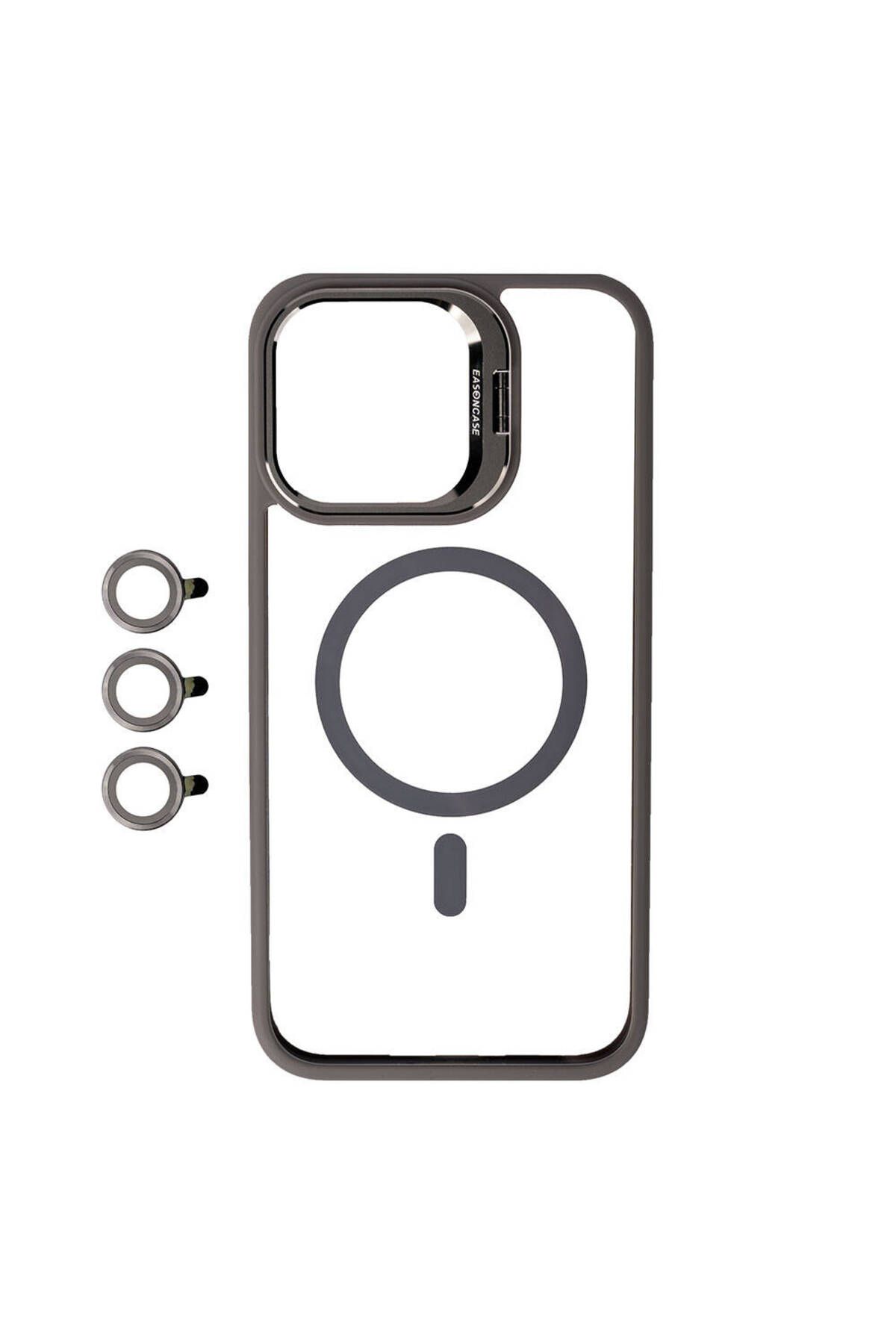 System Com iPhone 15 Pro Uyumlu Magsafe Wireless Şarj Özellikli Standlı SYS Magsafe Klon LNSM-li Kılıf-Gr