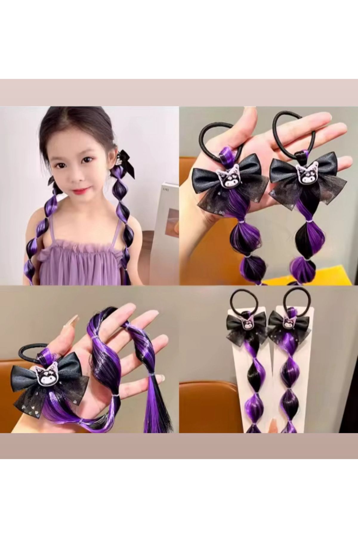 synshop Kuromi Kuromili Kedi 2Adet Cosplay Bubble Bonbon Balon Kurdele Detay Yapay Saç Postij Lastikli Toka