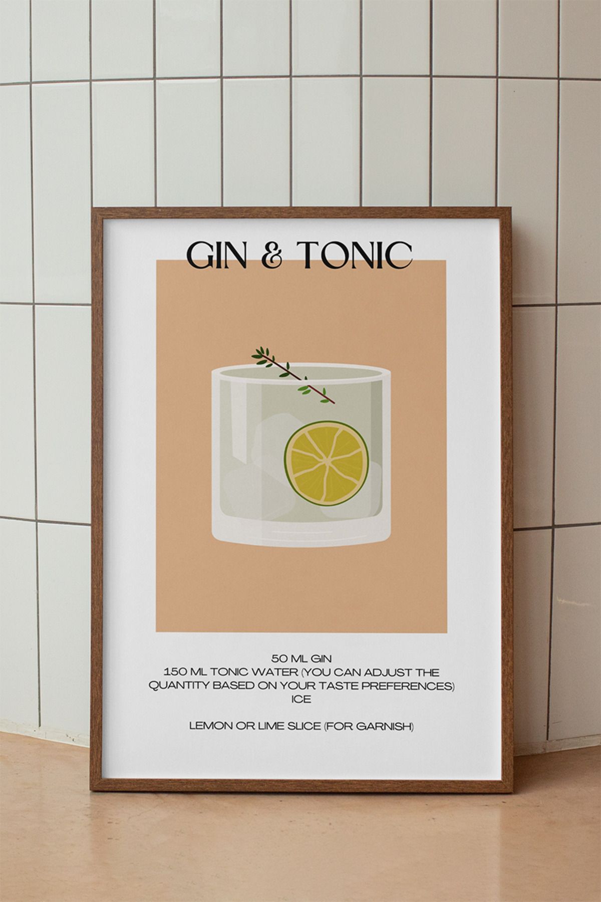 baselith Gin Tonic Kokteyl Tarifi Posteri - Renkli Modern İçecek Mutfak Duvar Dekoru - Çerçevesiz Baskı