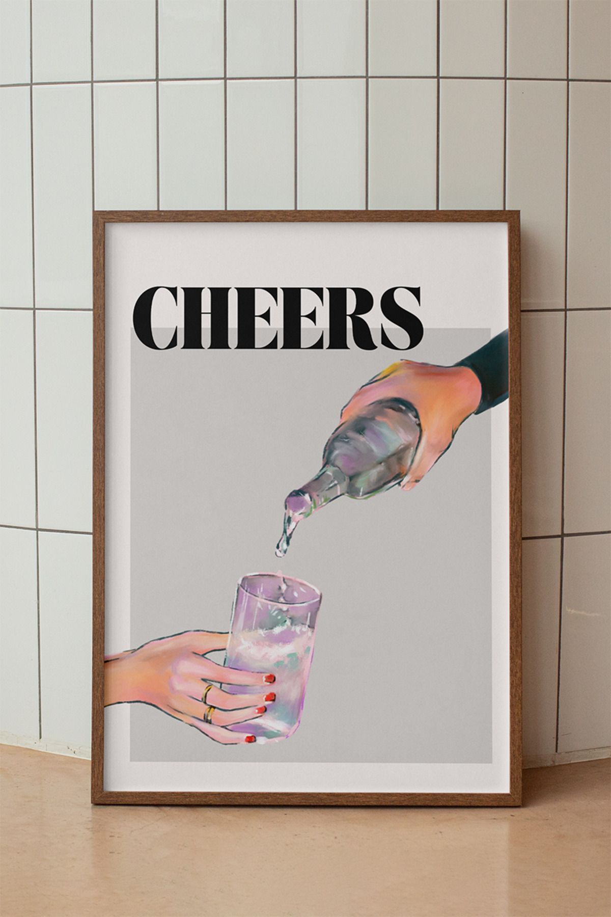 baselith Cheers Yazılı Tipografik Poster - Modern Kadeh Bardak Mutfak Duvar Dekoru - Çerçevesiz Baskı