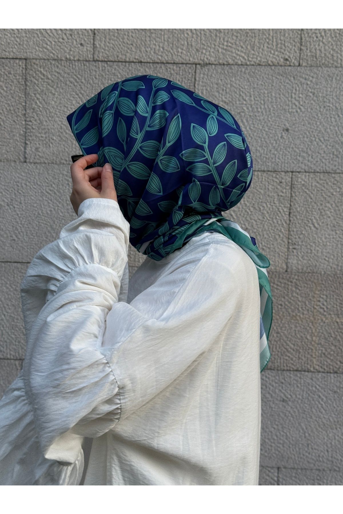 Qalortex Scarf Pamuklu Soft Yaprak Desen Eşarp-Turkuaz