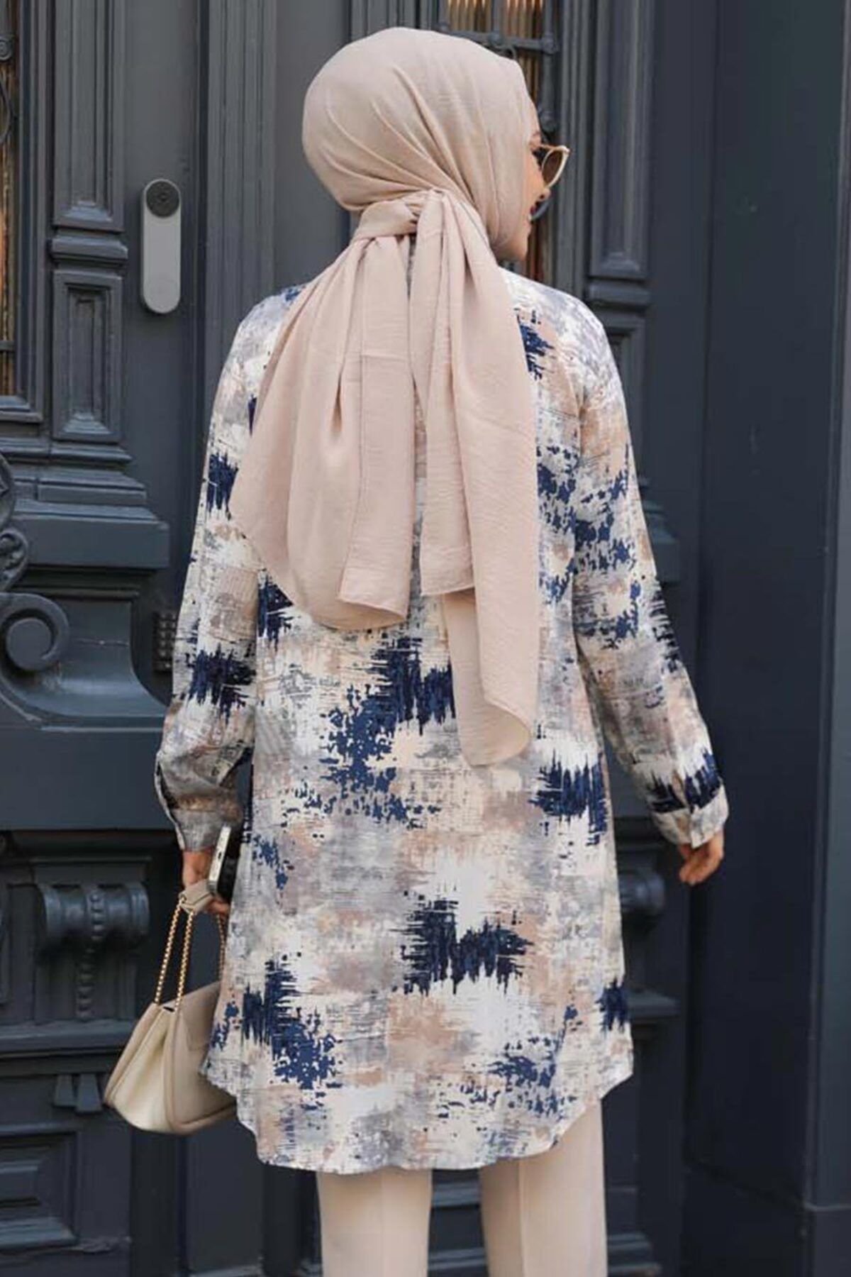 Neva Style-Mink Patterned Hijab Tunic - 11677V 5