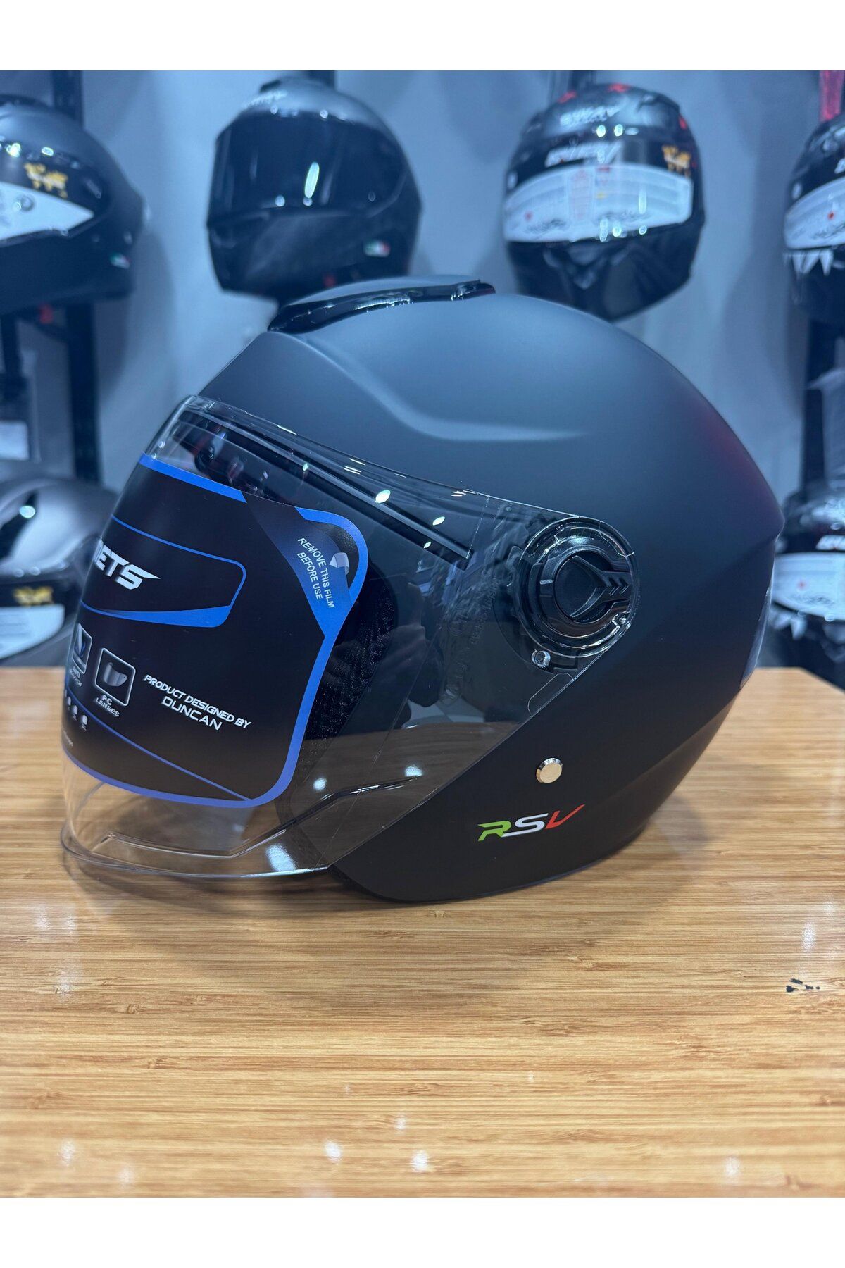 RSV Güneş Vizörlü Açık Kask (MAT SİYAH)