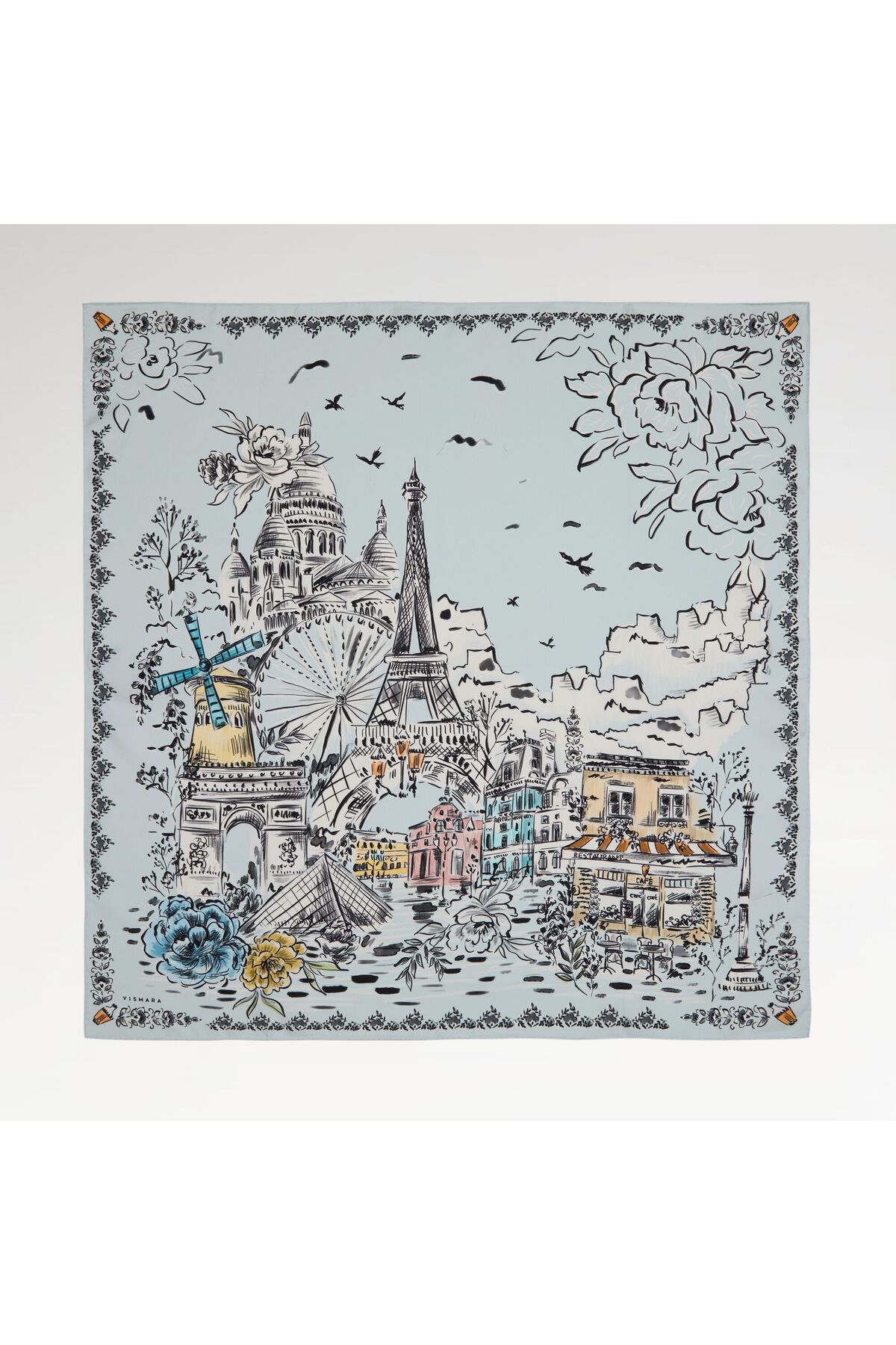Vismara Bebe Mavisi Parisien Desenli Twill İpek Eşarp