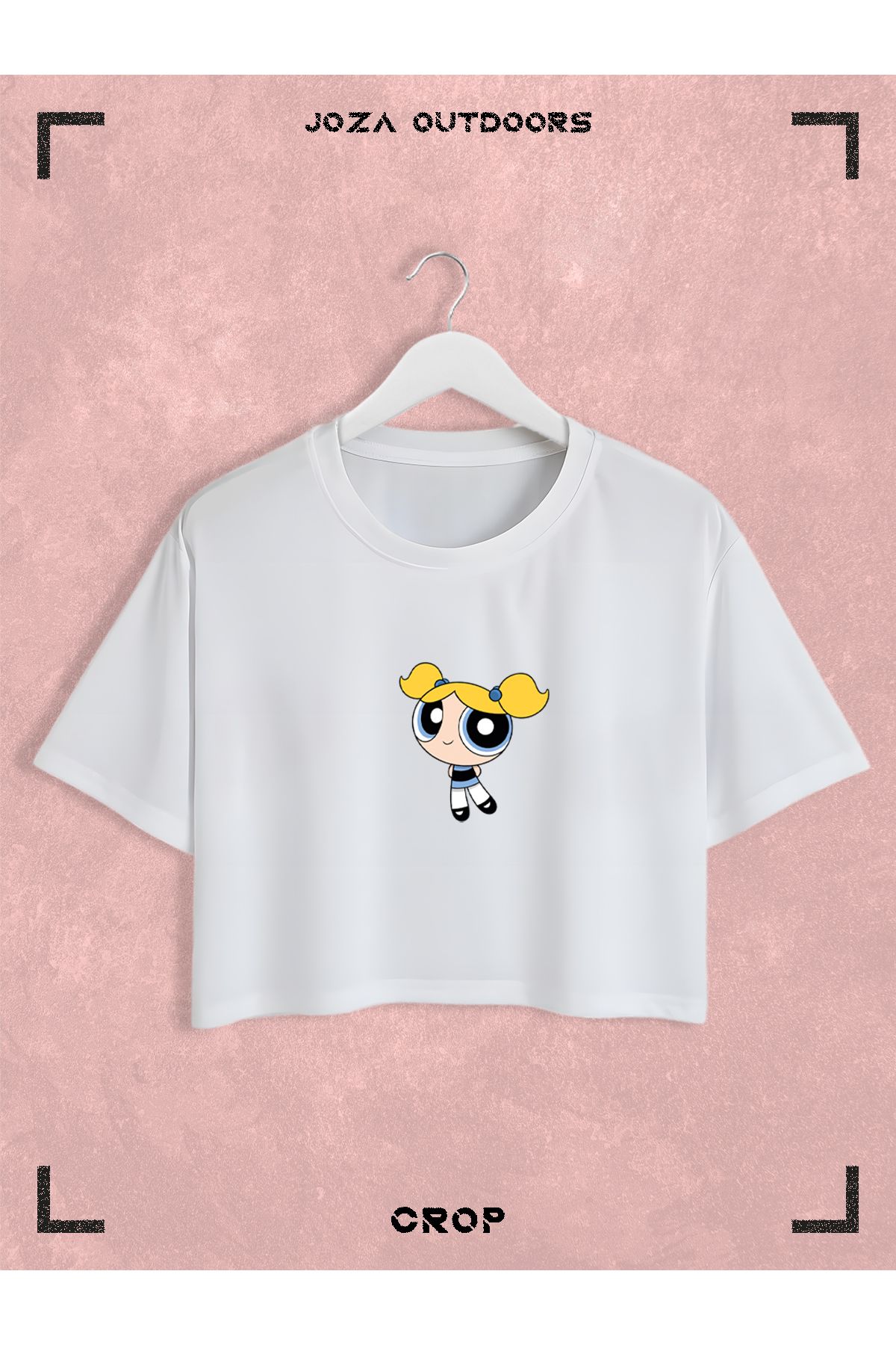 Jobia Outdoors Kadın Pamuklu Renkli Powerpuff Girls Baskılı Bisiklet Yaka Oversize Salaş Kesim Crop T-shirt