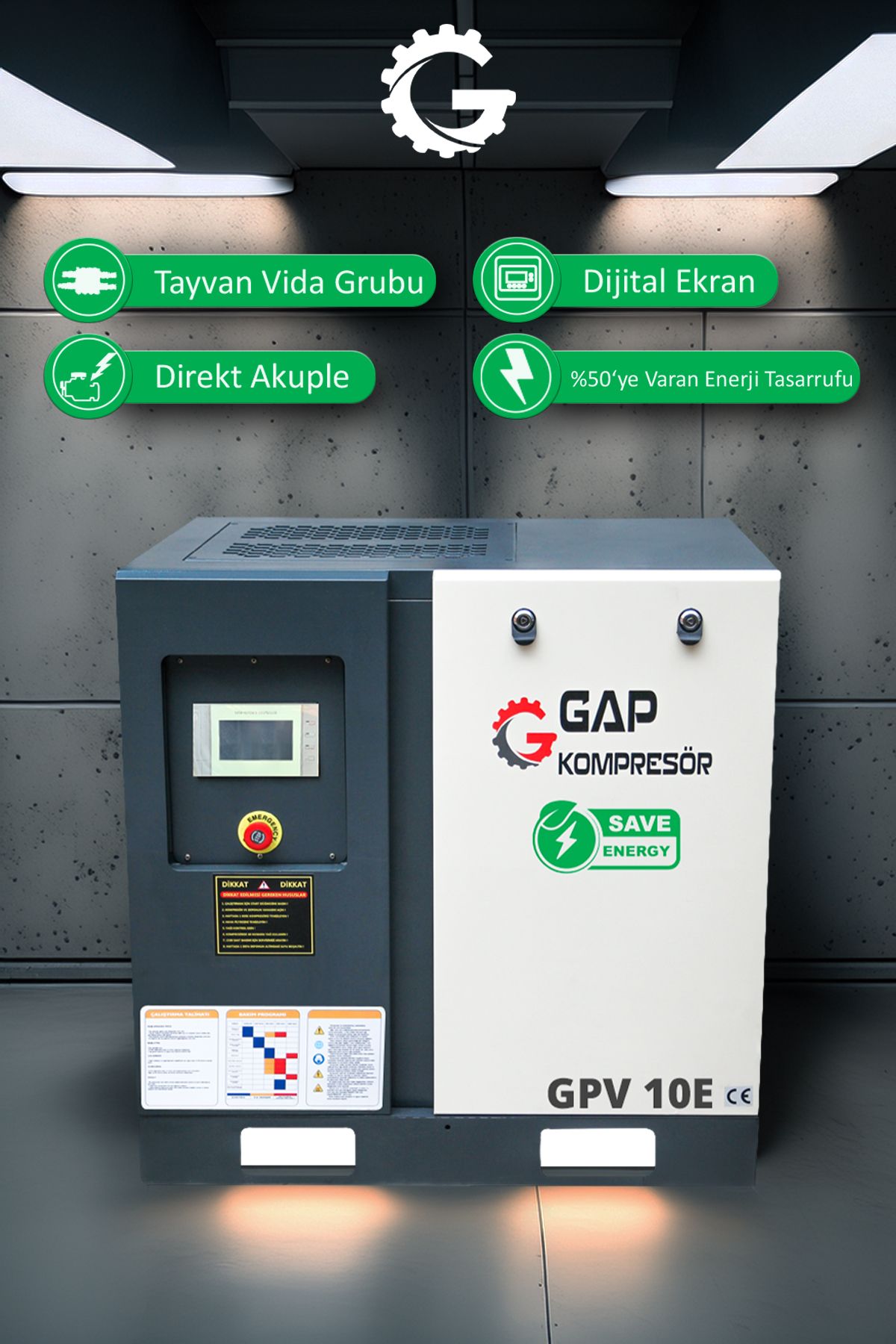 GAP KOMPRESÖR İnvertörlü Vidalı Hava Kompresörü 10Hp 500Lt GPV10E