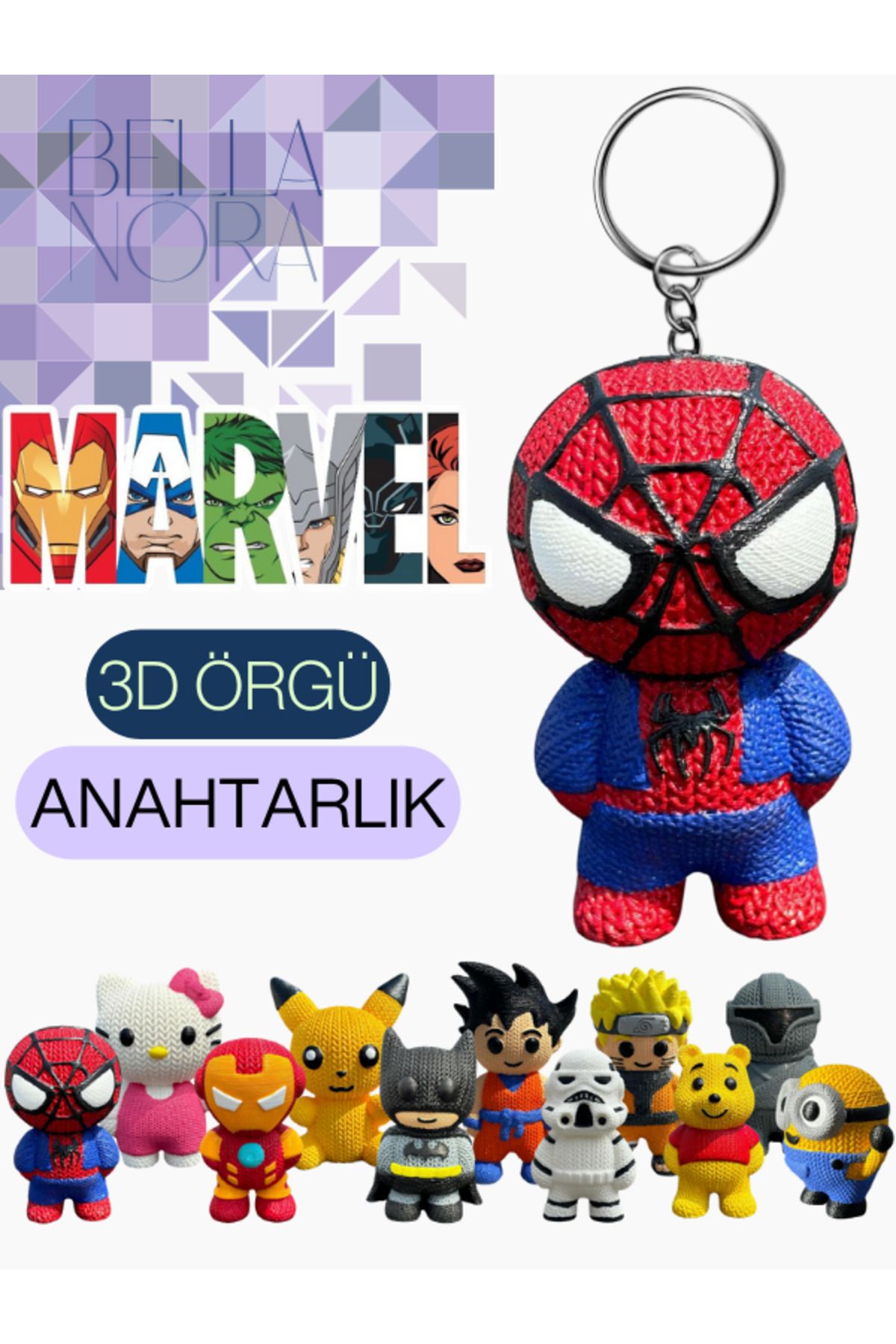 Bellanora Spiderman Arkadaşları Marvel Çizgi Film Kahramanları Örgü Anahtarlık/ En Sevilen Karakterler Hediye