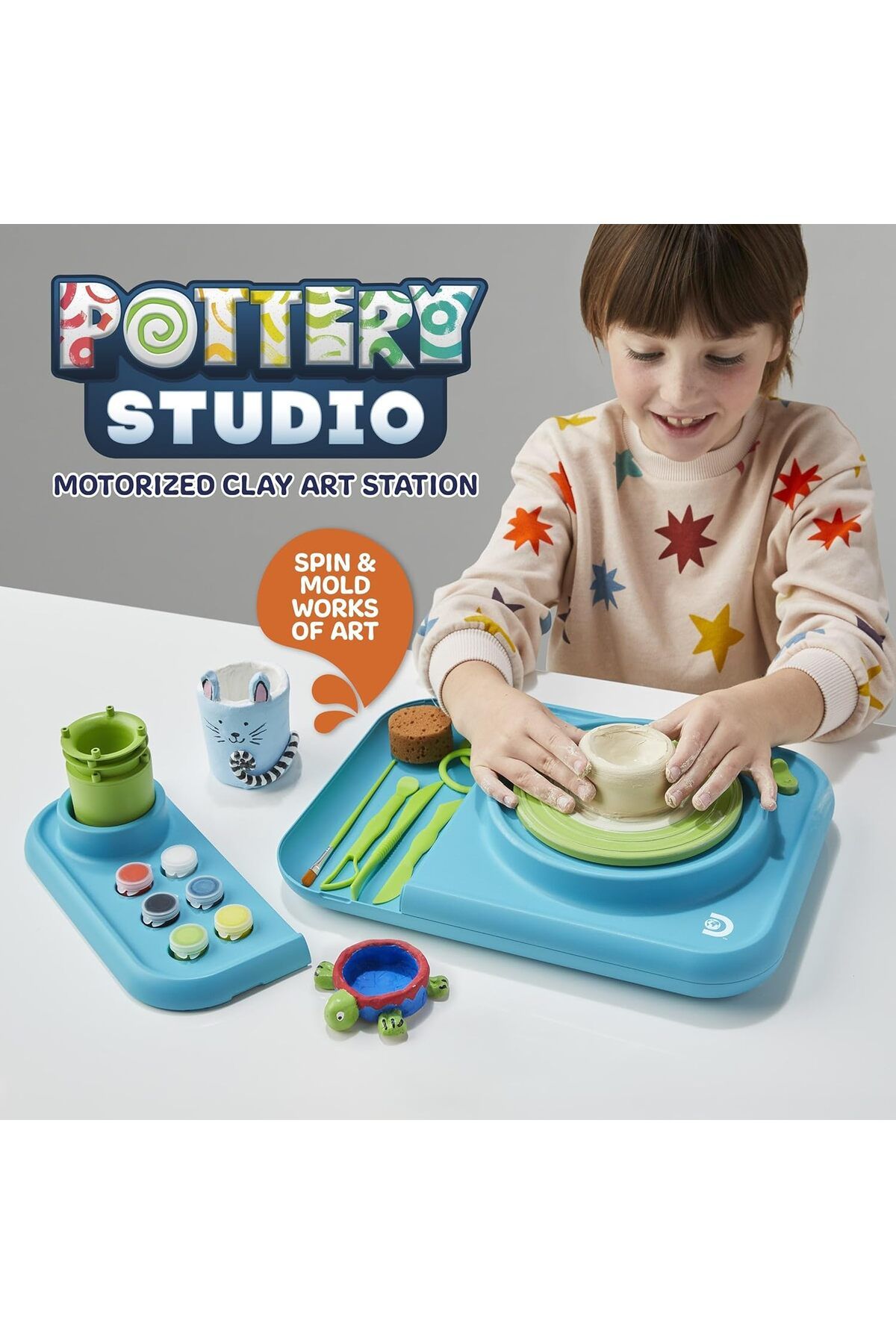 Discovery Kids Spin and Mold Pottery Studio STEM Oyuncak Motorlu Kil Sanat İstasyonu