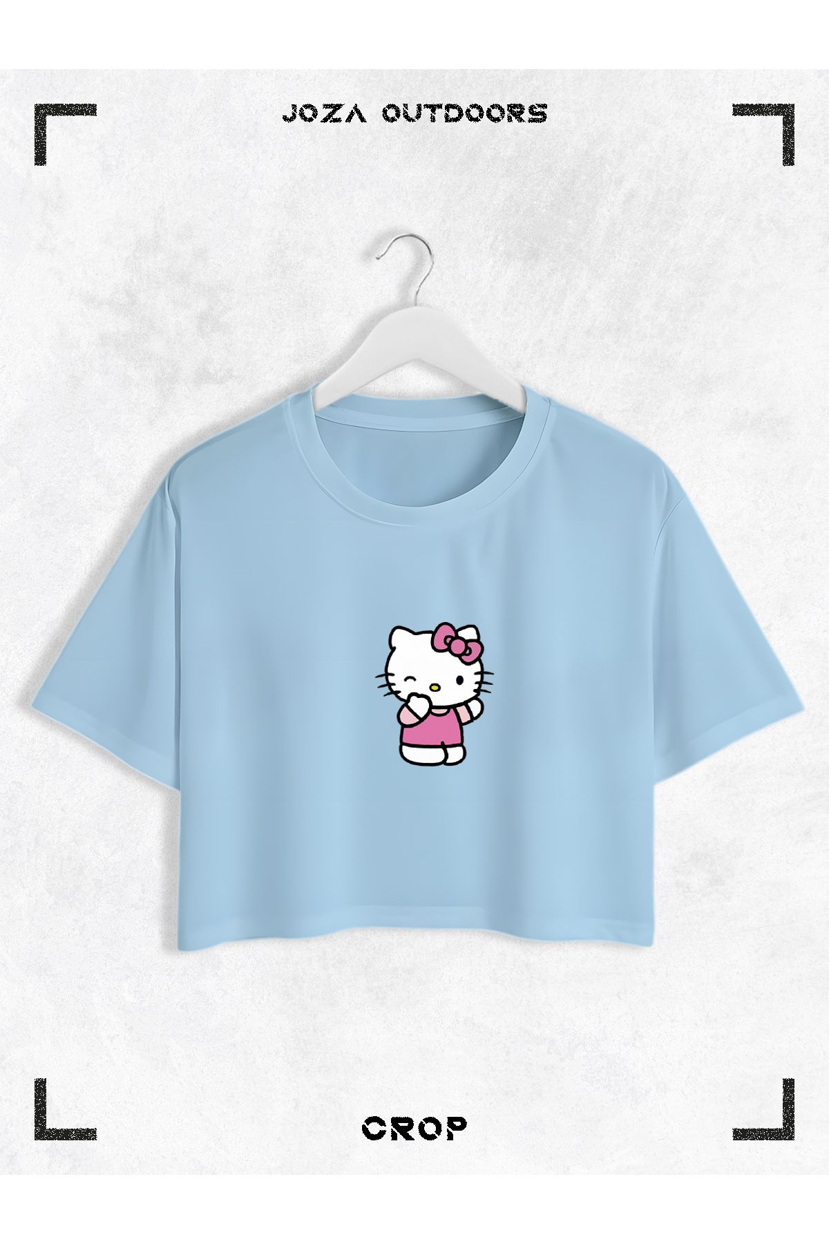 Jobia Outdoors Kadın Pamuklu Renkli Hello Kitty Baskılı Bisiklet Yaka Oversize Salaş Kesim Crop T-shirt