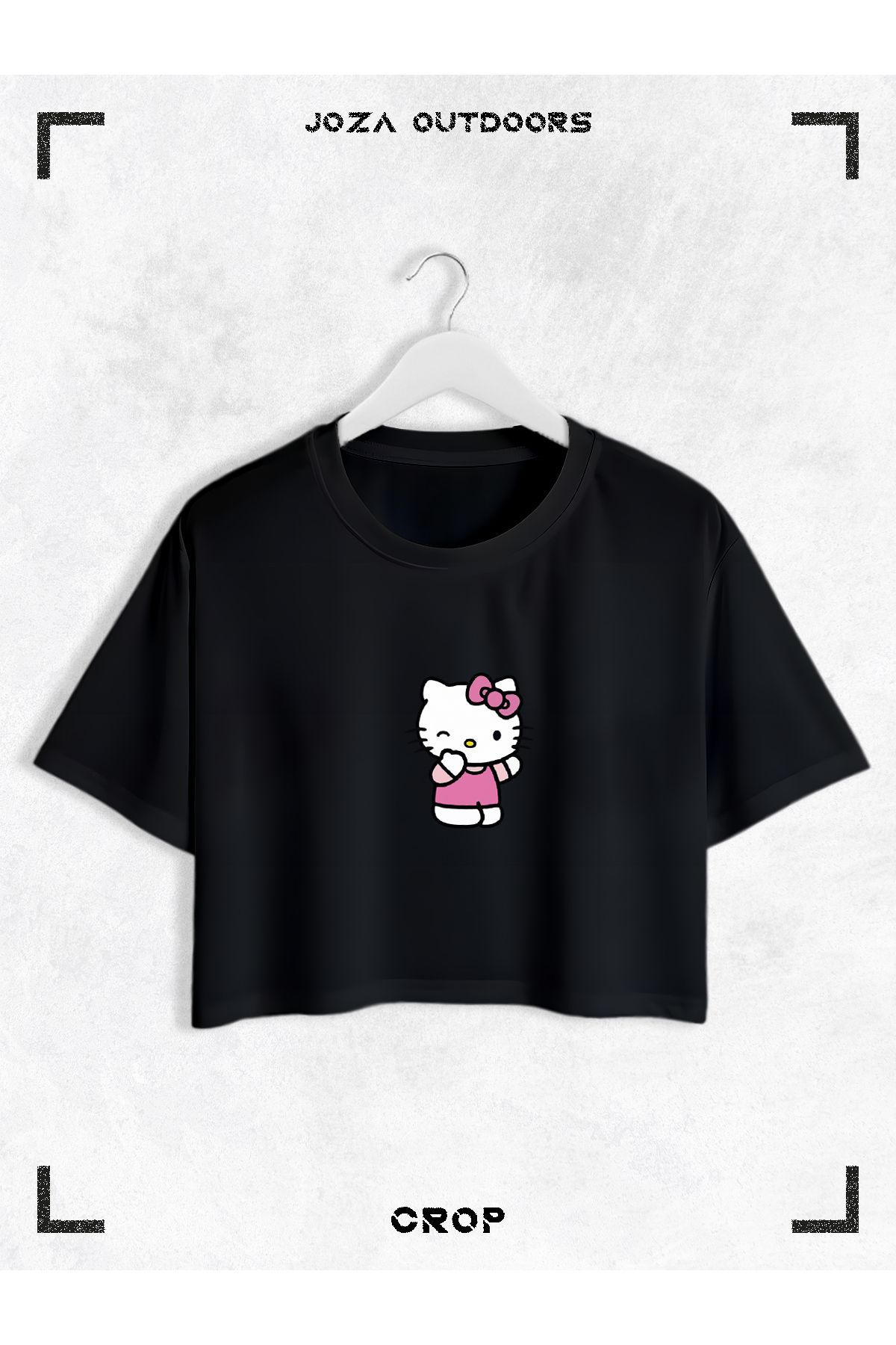 Jobia Outdoors Kadın Pamuklu Renkli Hello Kitty Baskılı Bisiklet Yaka Oversize Salaş Kesim Crop T-shirt